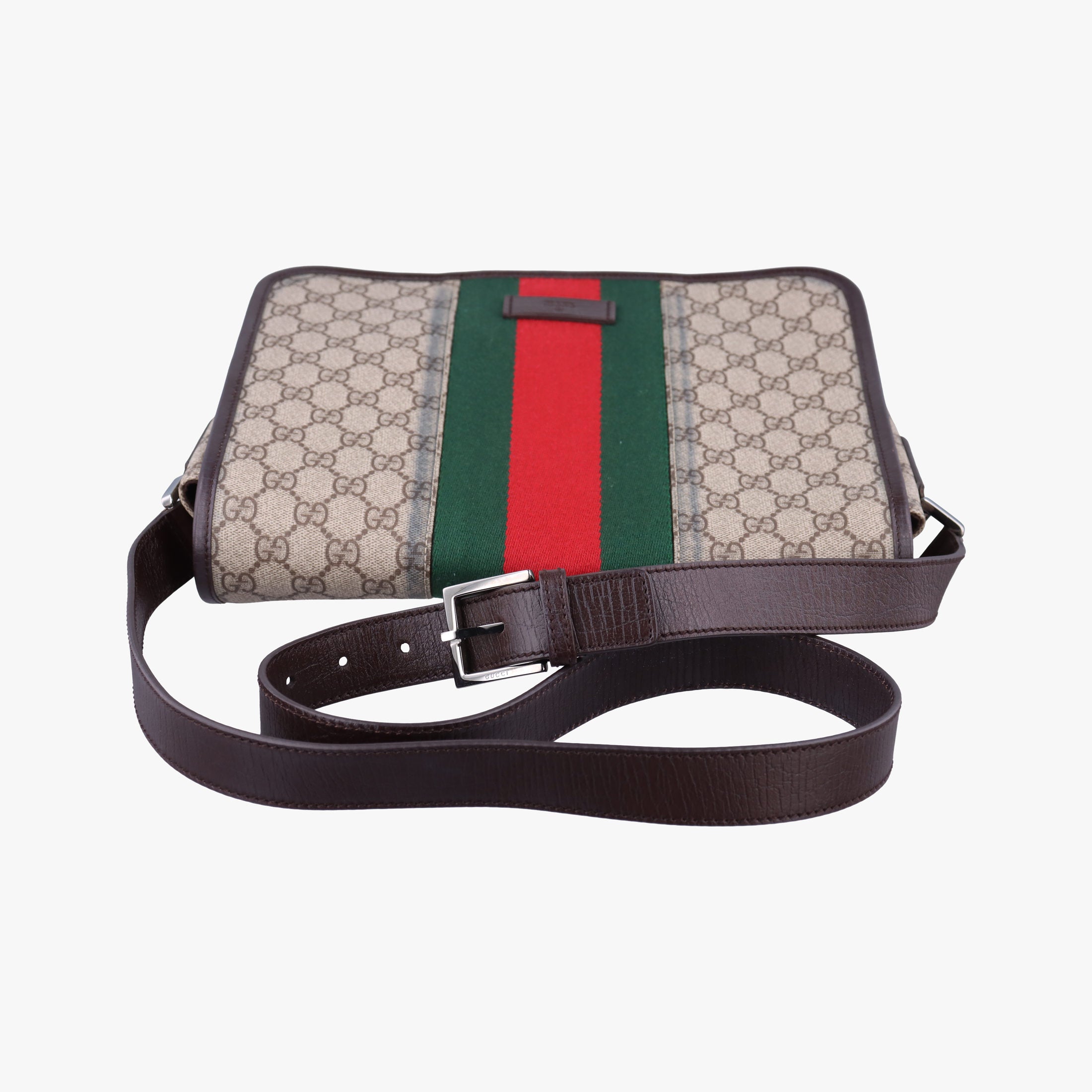 Pre-owned Gucci Sherry Line Brown×red×green PVC coated canvas×Leather 180692 shoulderbag | stylenewstar