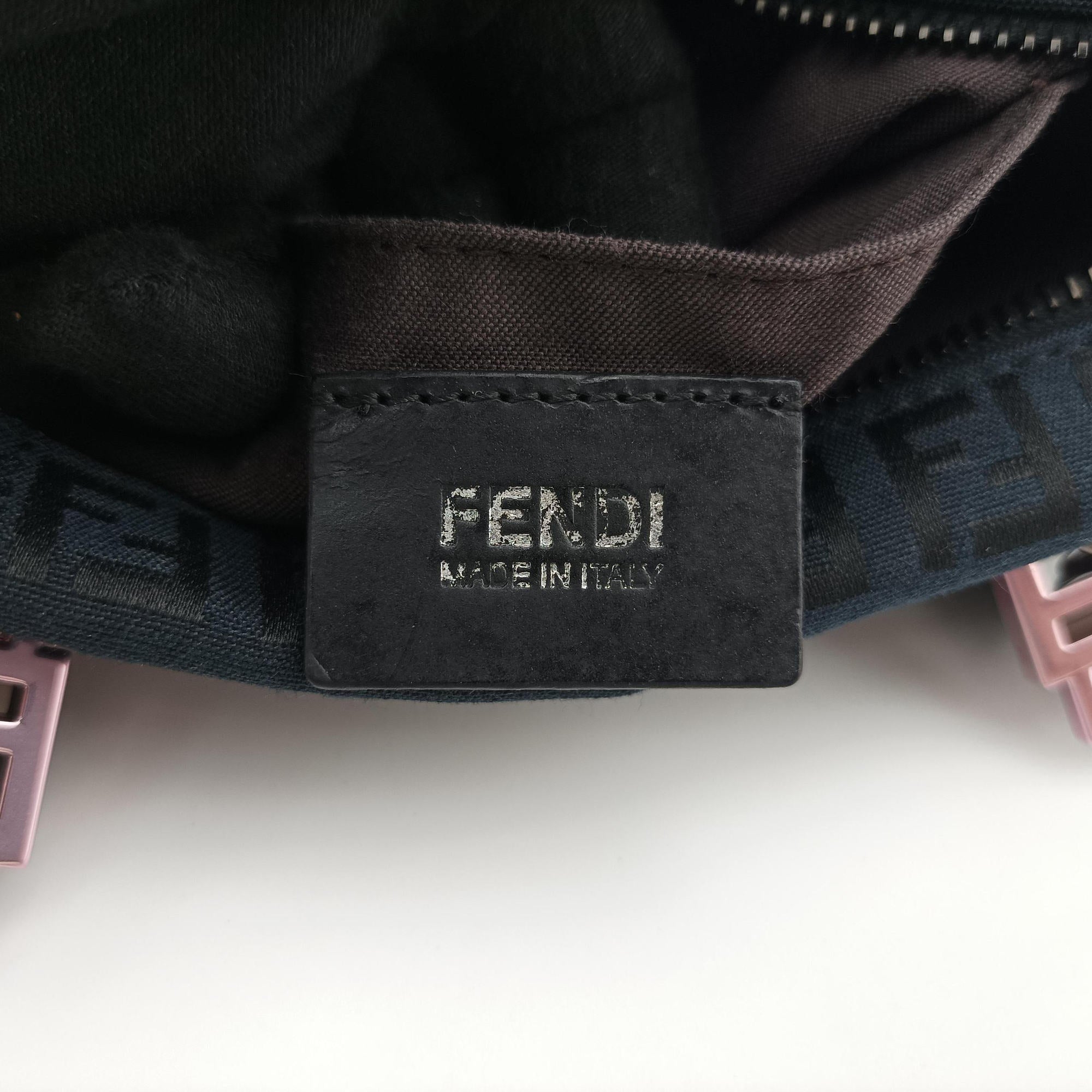 Pre-owned Fendi Forever Bauletto Zucchino Black×pink canvas×leather 8BL068 handbag | stylenewstar
