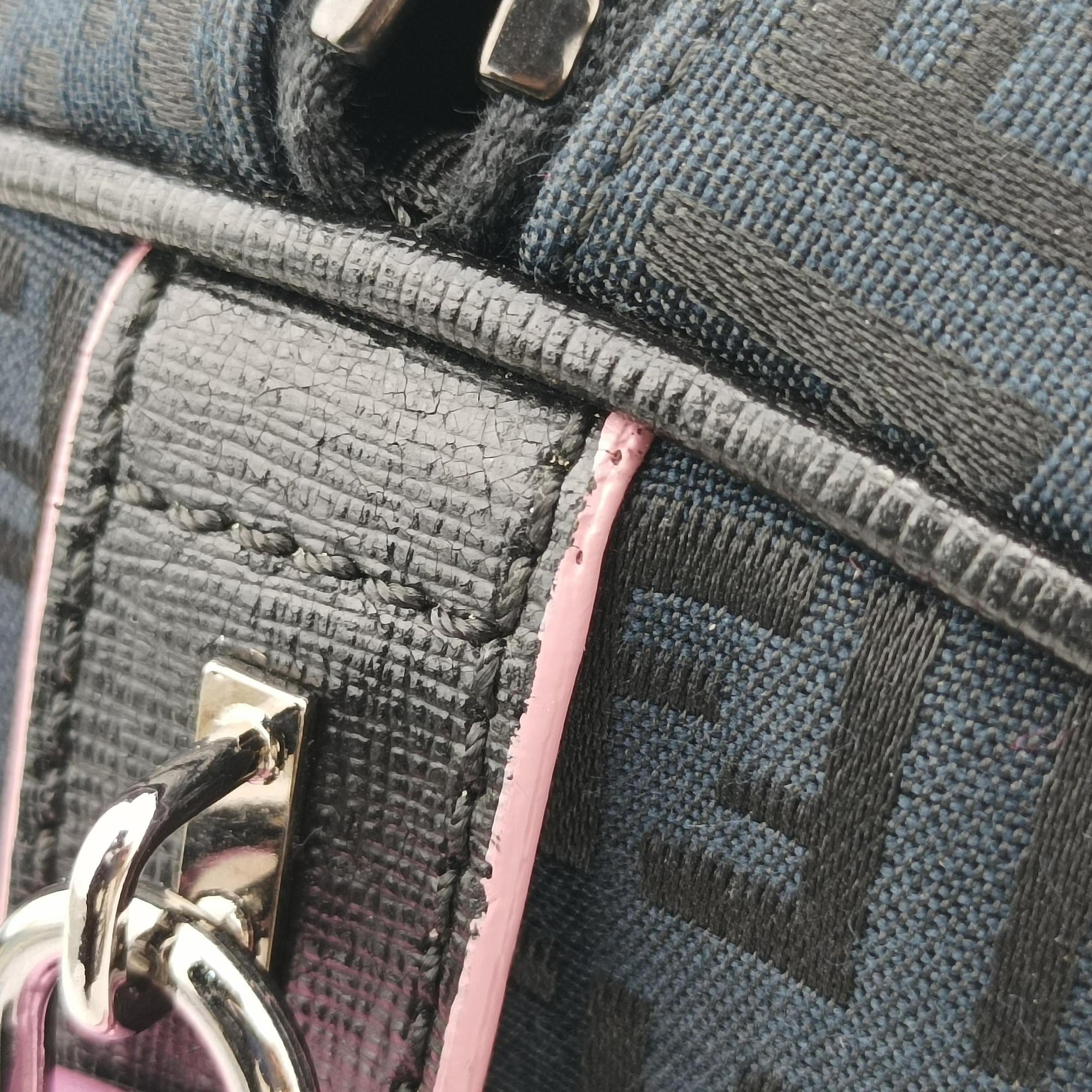 Pre-owned Fendi Forever Bauletto Zucchino Black×pink canvas×leather 8BL068 handbag | stylenewstar