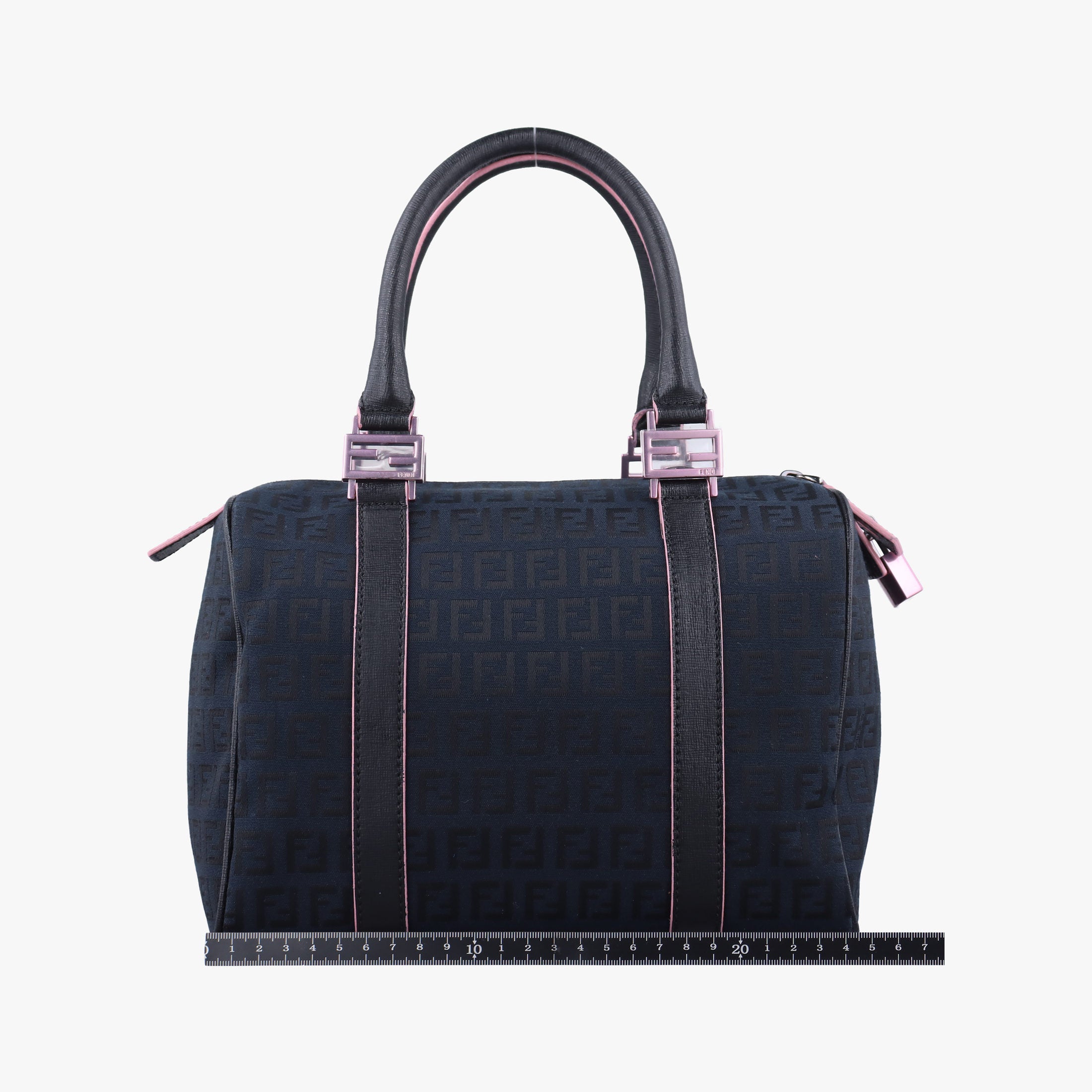Pre-owned Fendi Forever Bauletto Zucchino Black×pink canvas×leather 8BL068 handbag | stylenewstar