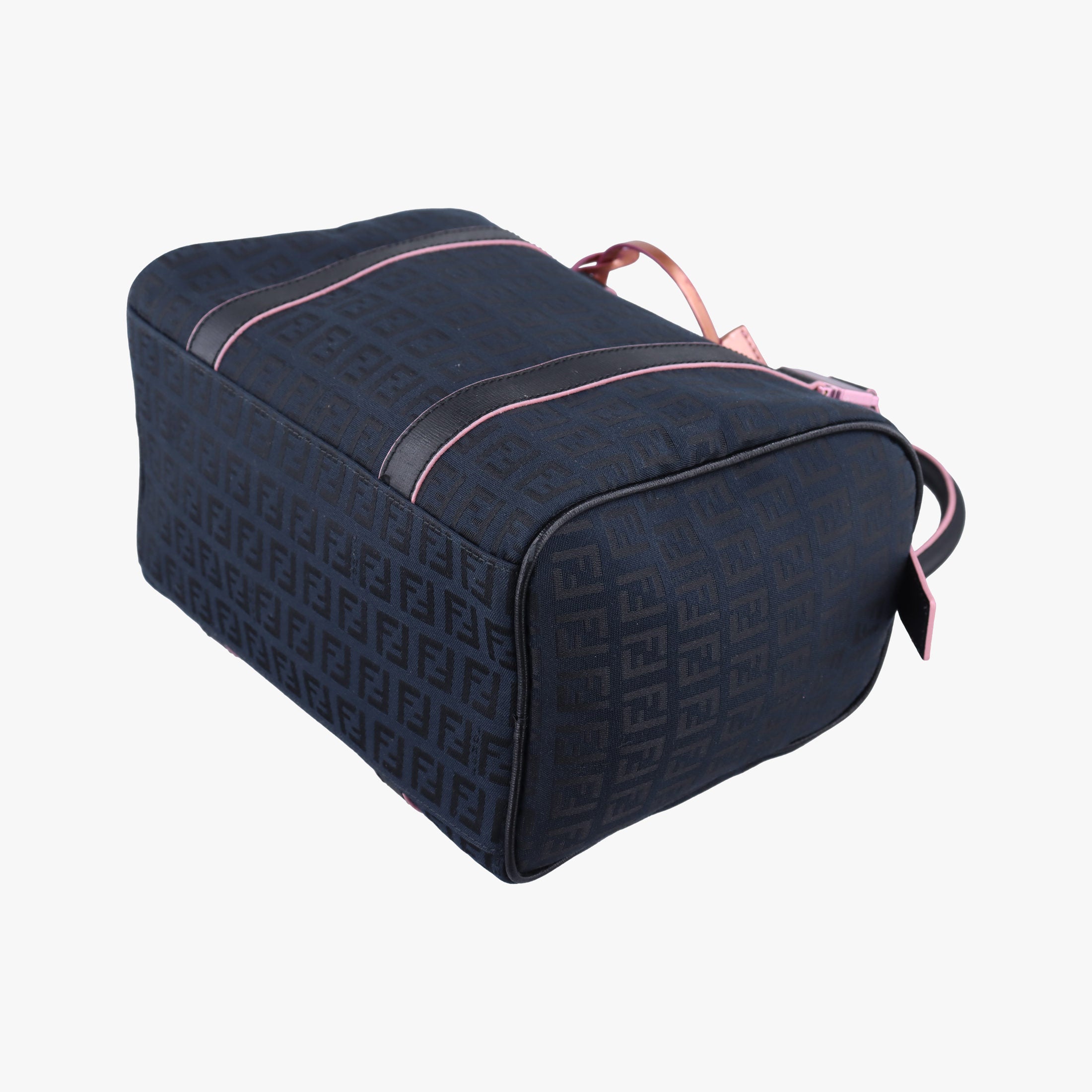 Pre-owned Fendi Forever Bauletto Zucchino Black×pink canvas×leather 8BL068 handbag | stylenewstar