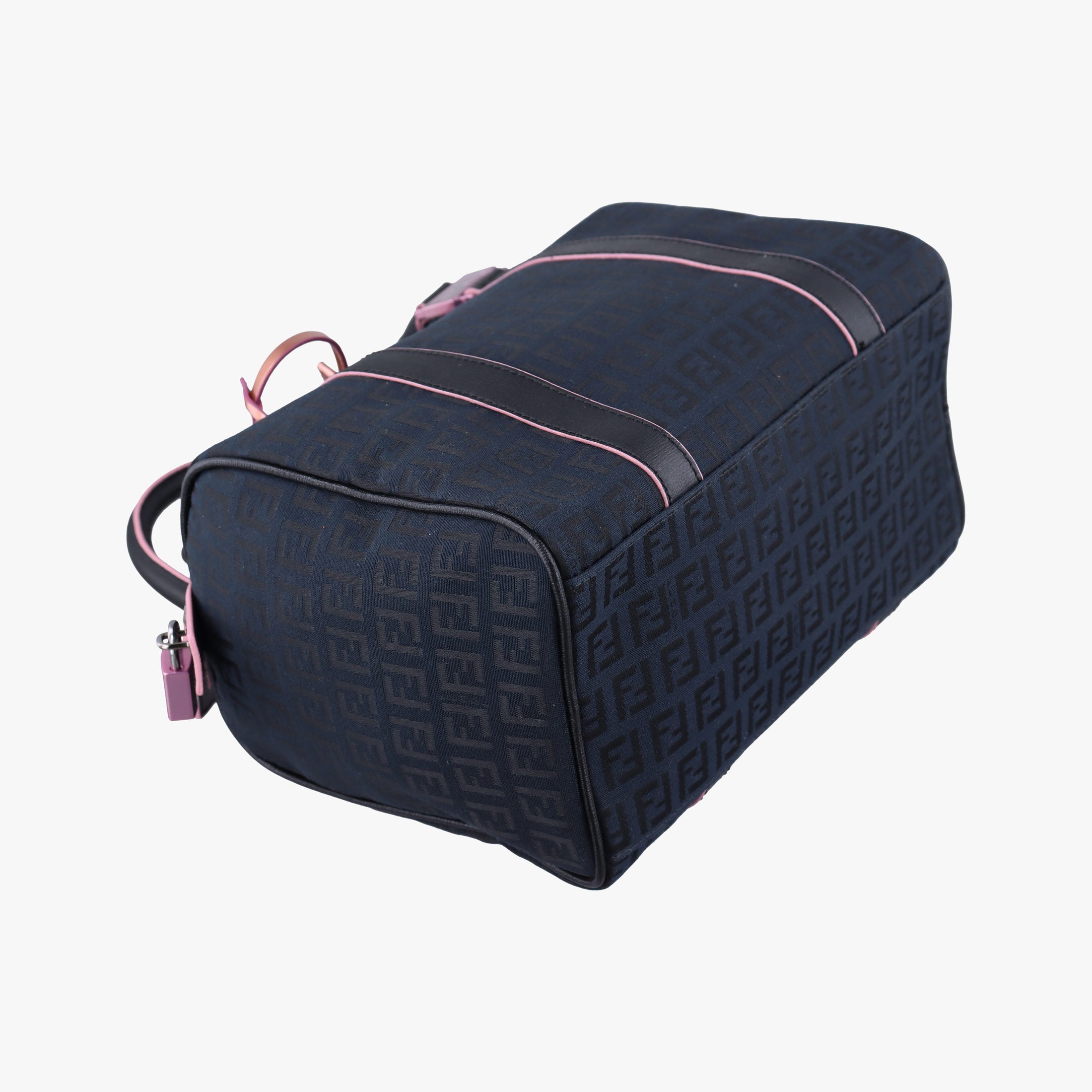 Pre-owned Fendi Forever Bauletto Zucchino Black×pink canvas×leather 8BL068 handbag | stylenewstar