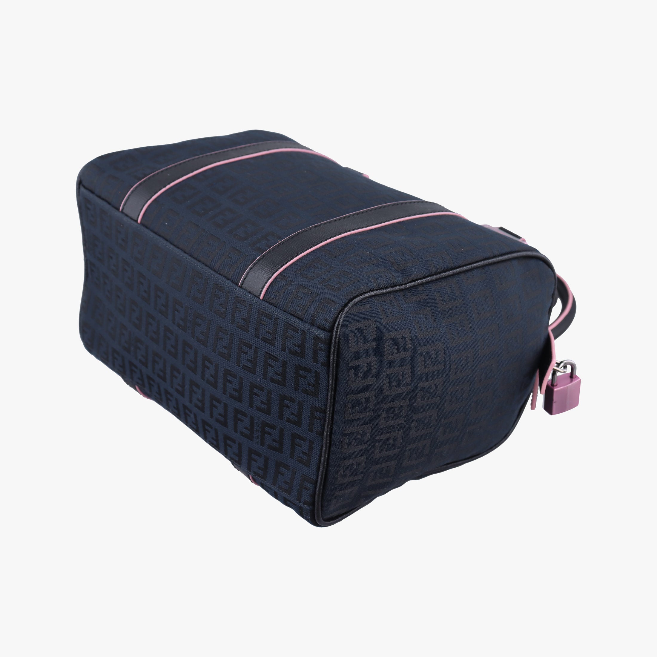 Pre-owned Fendi Forever Bauletto Zucchino Black×pink canvas×leather 8BL068 handbag | stylenewstar