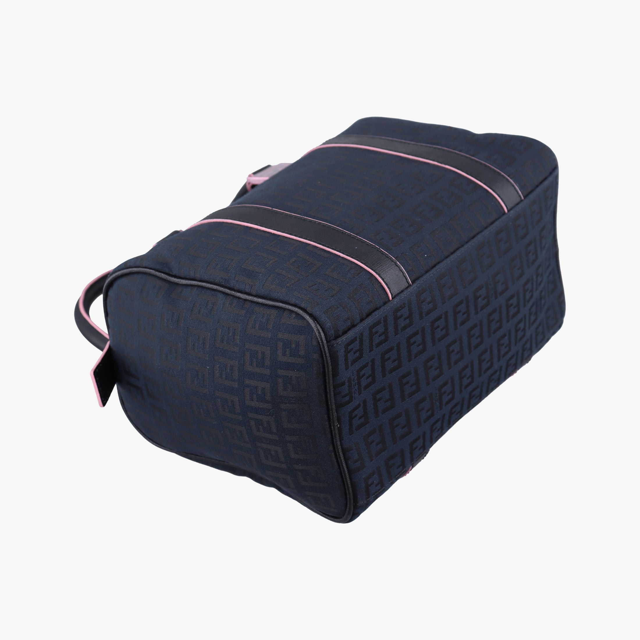 Pre-owned Fendi Forever Bauletto Zucchino Black×pink canvas×leather 8BL068 handbag | stylenewstar