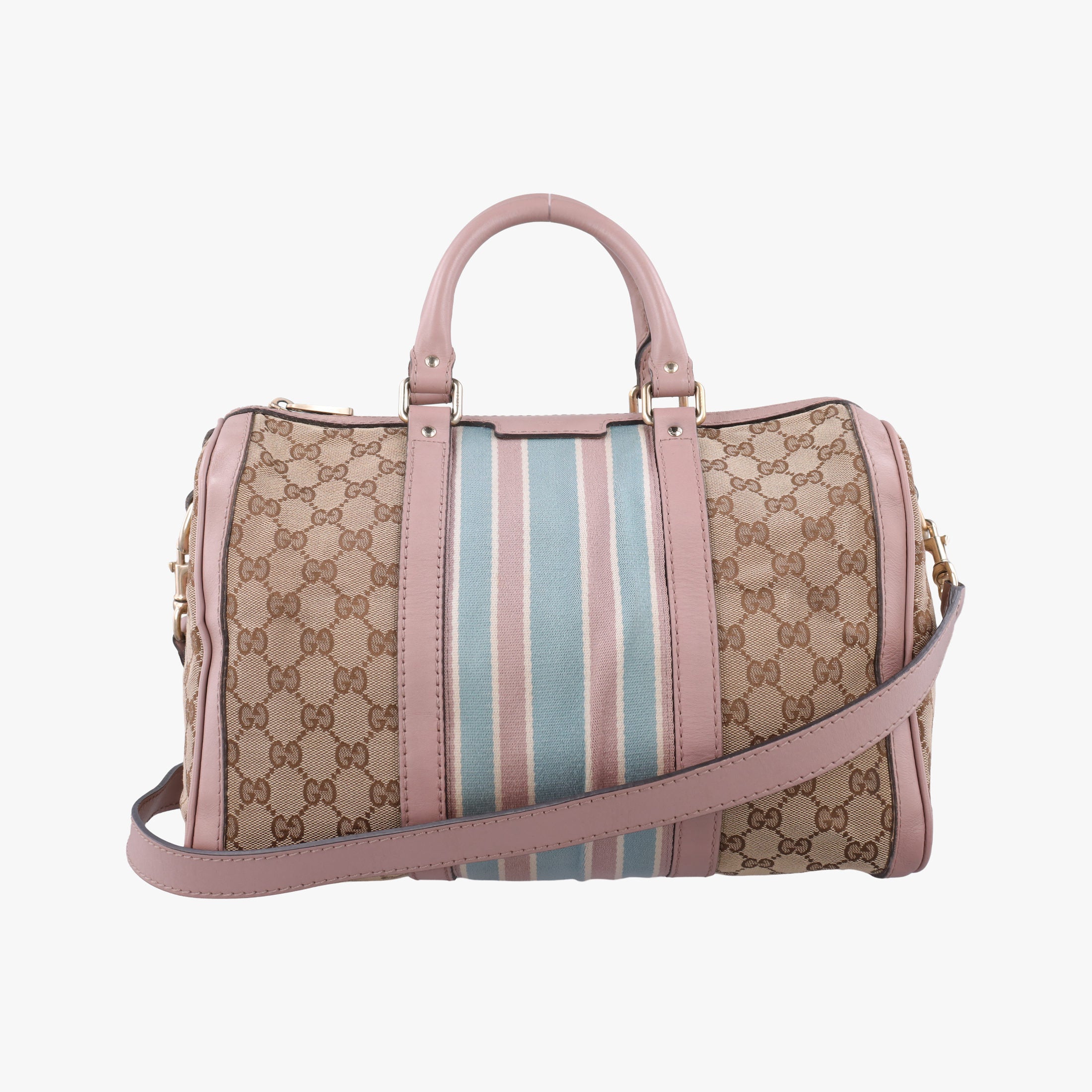Pre-owned Gucci Sherry Line Beige×pink×blue canvas×leather 247205 shoulderbag | stylenewstar