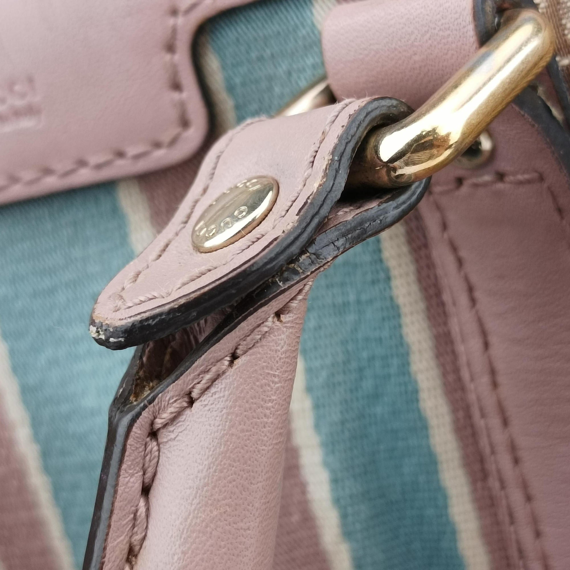 Pre-owned Gucci Sherry Line Beige×pink×blue canvas×leather 247205 shoulderbag | stylenewstar
