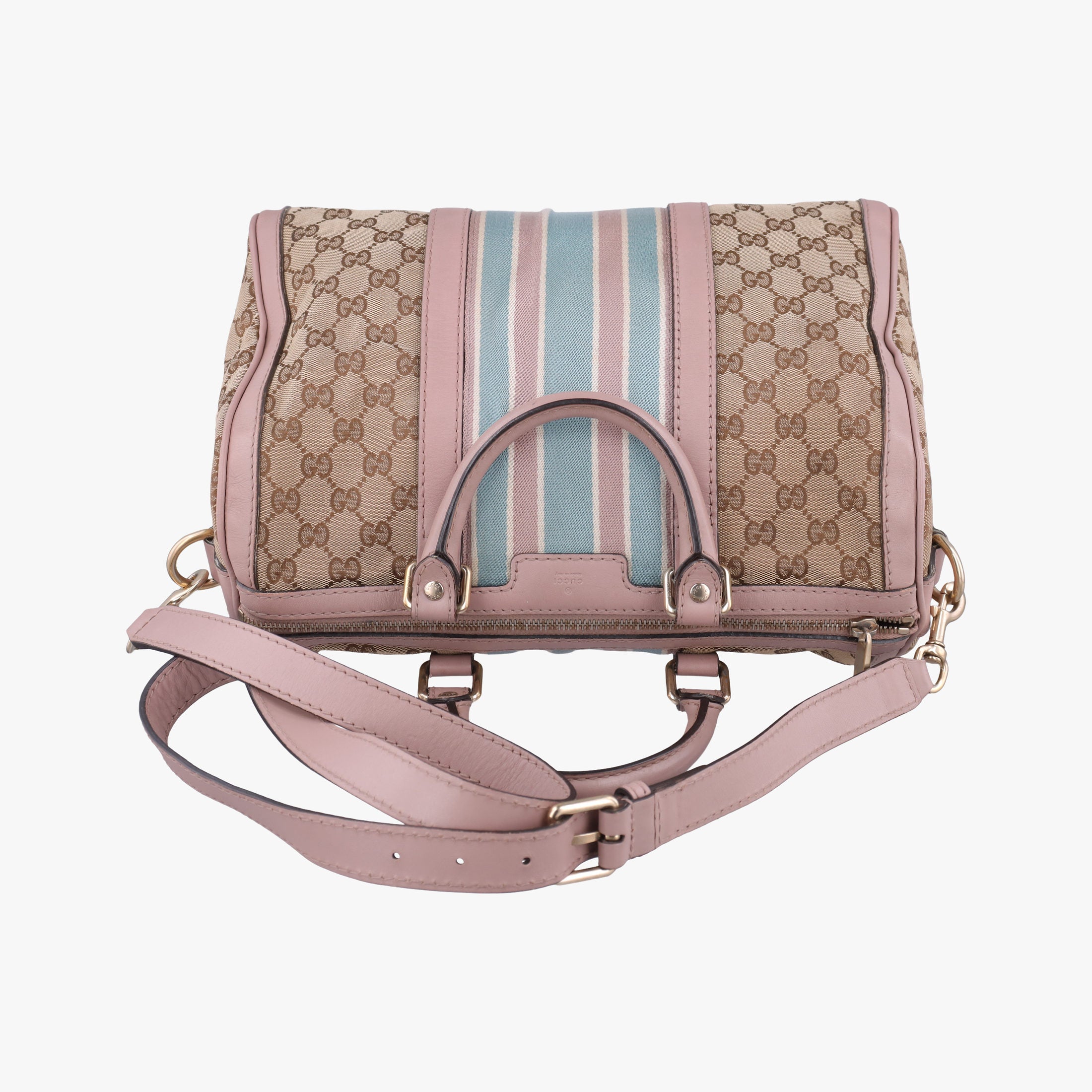 Pre-owned Gucci Sherry Line Beige×pink×blue canvas×leather 247205 shoulderbag | stylenewstar