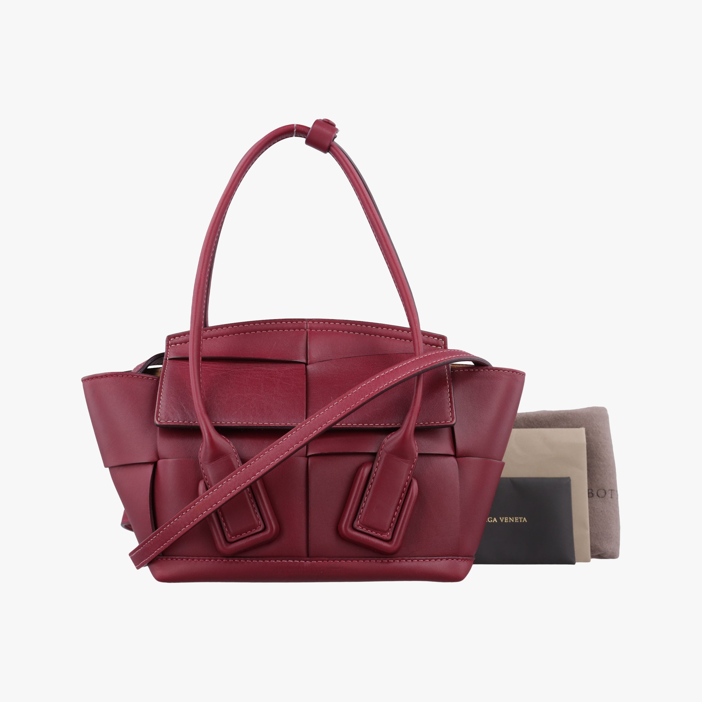 Pre-owned Bottega Veneta The Arco mini Burgundy Leather  shoulderbag | stylenewstar