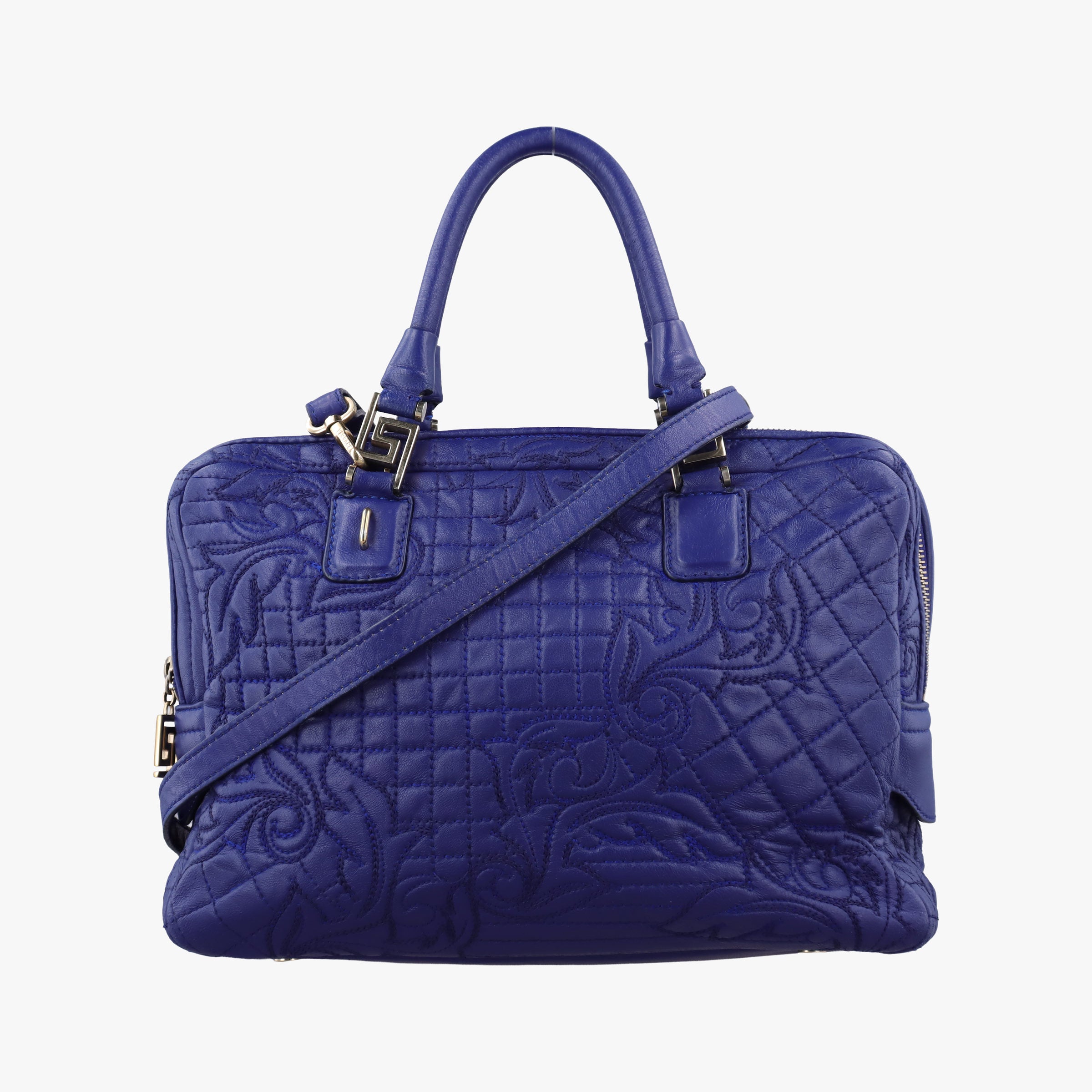 Secondhand VERSACE Medusa Demetra Vanitas Satchel Blue Leather  handbag | stylenewstar