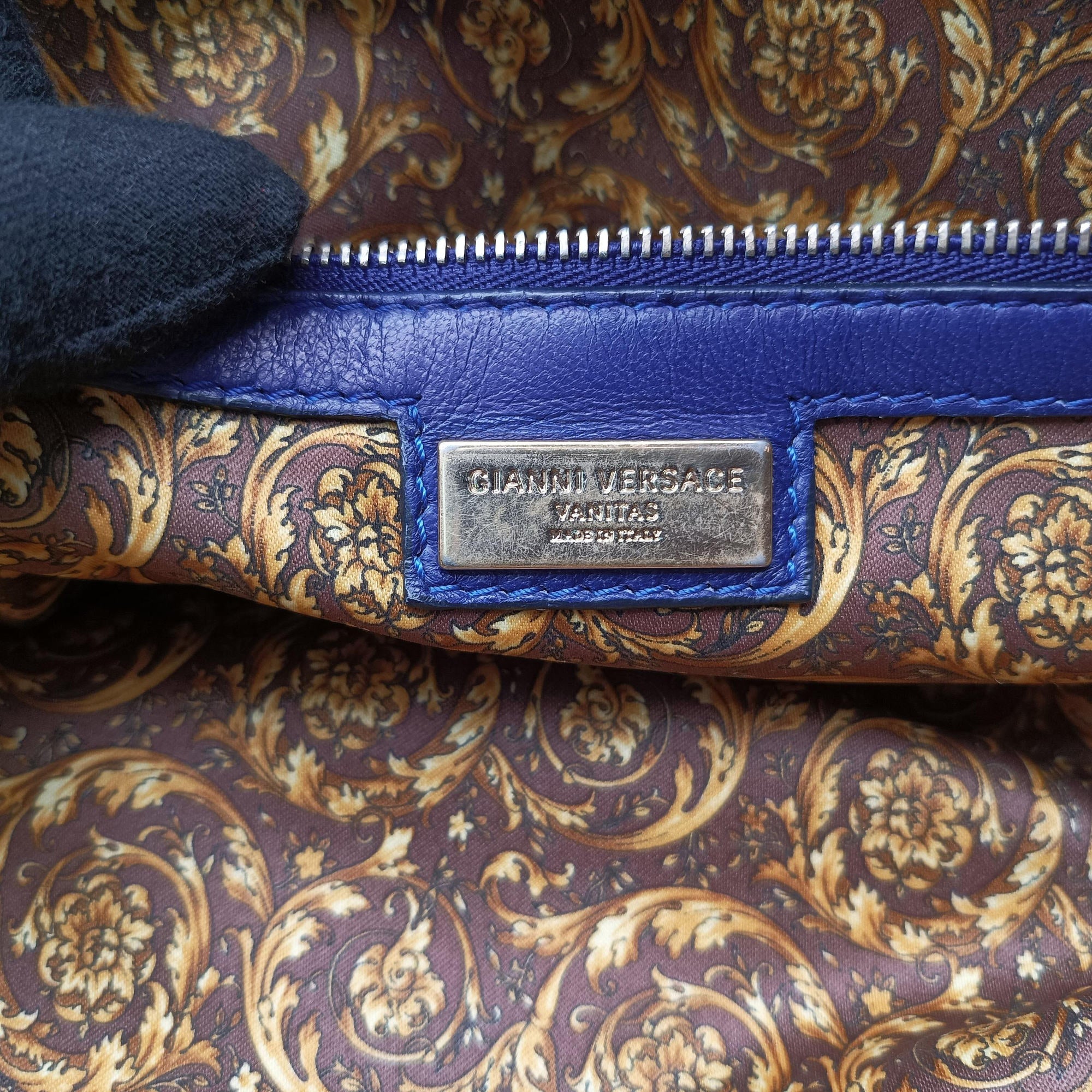 Secondhand VERSACE Medusa Demetra Vanitas Satchel Blue Leather  handbag | stylenewstar
