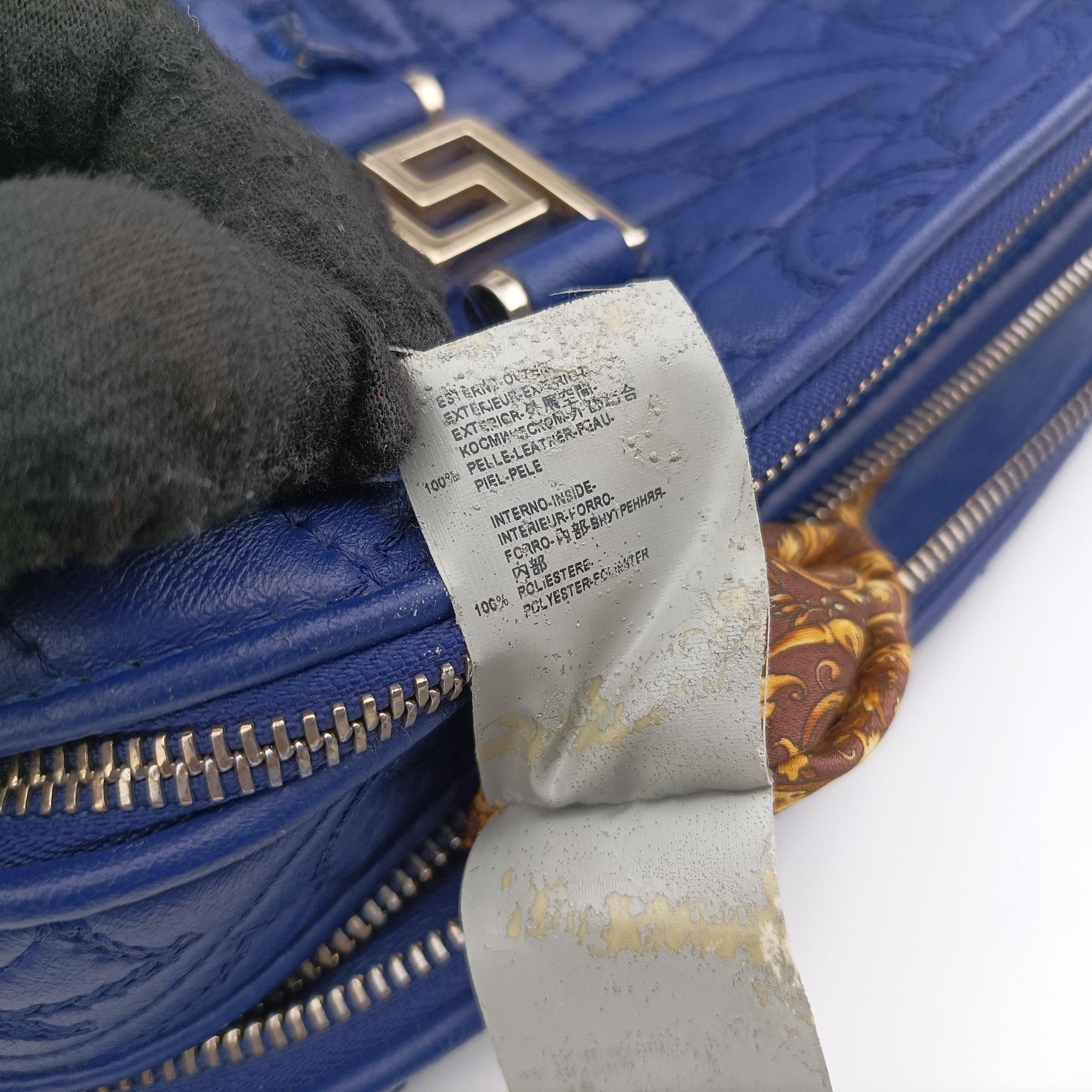 Secondhand VERSACE Medusa Demetra Vanitas Satchel Blue Leather  handbag | stylenewstar
