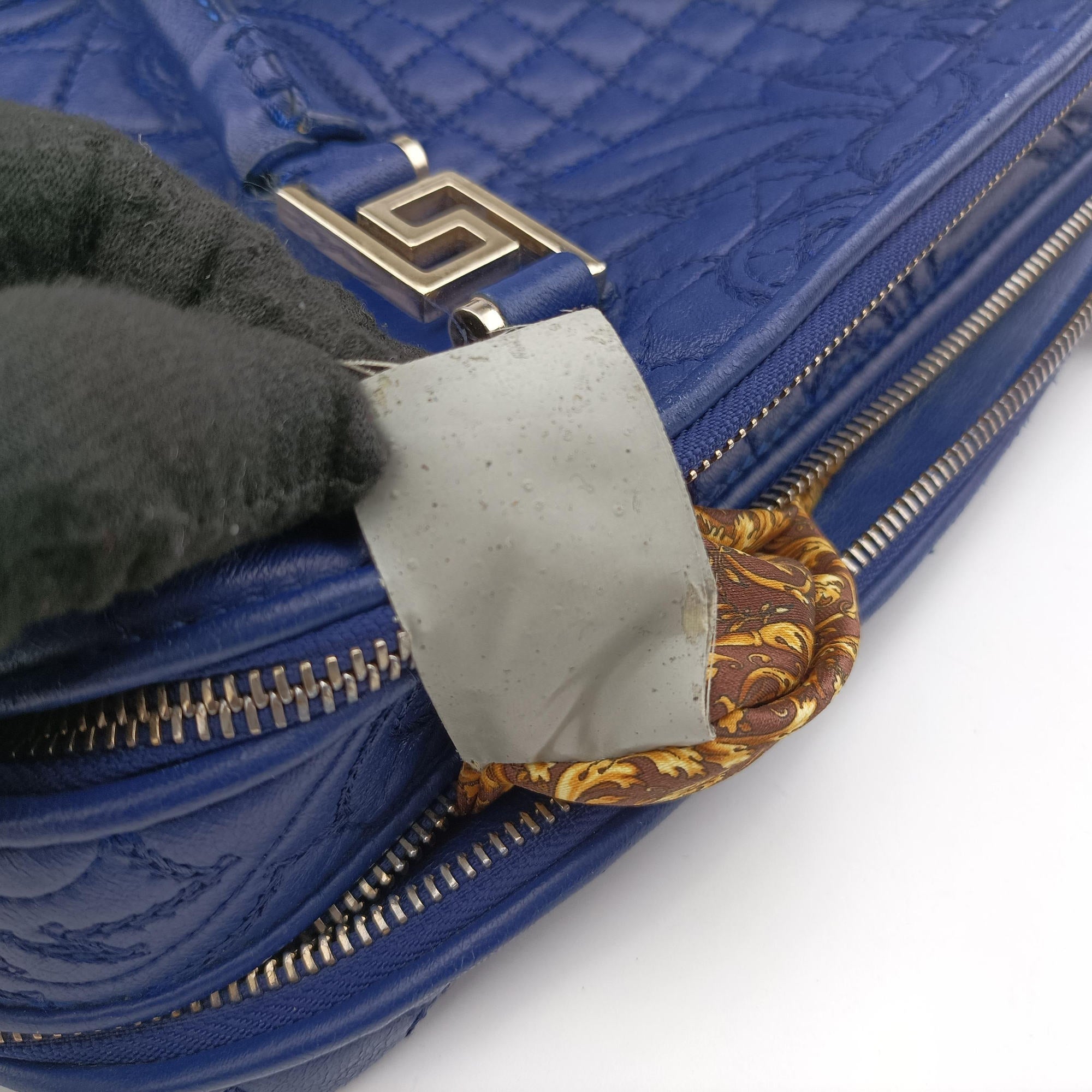Secondhand VERSACE Medusa Demetra Vanitas Satchel Blue Leather  handbag | stylenewstar