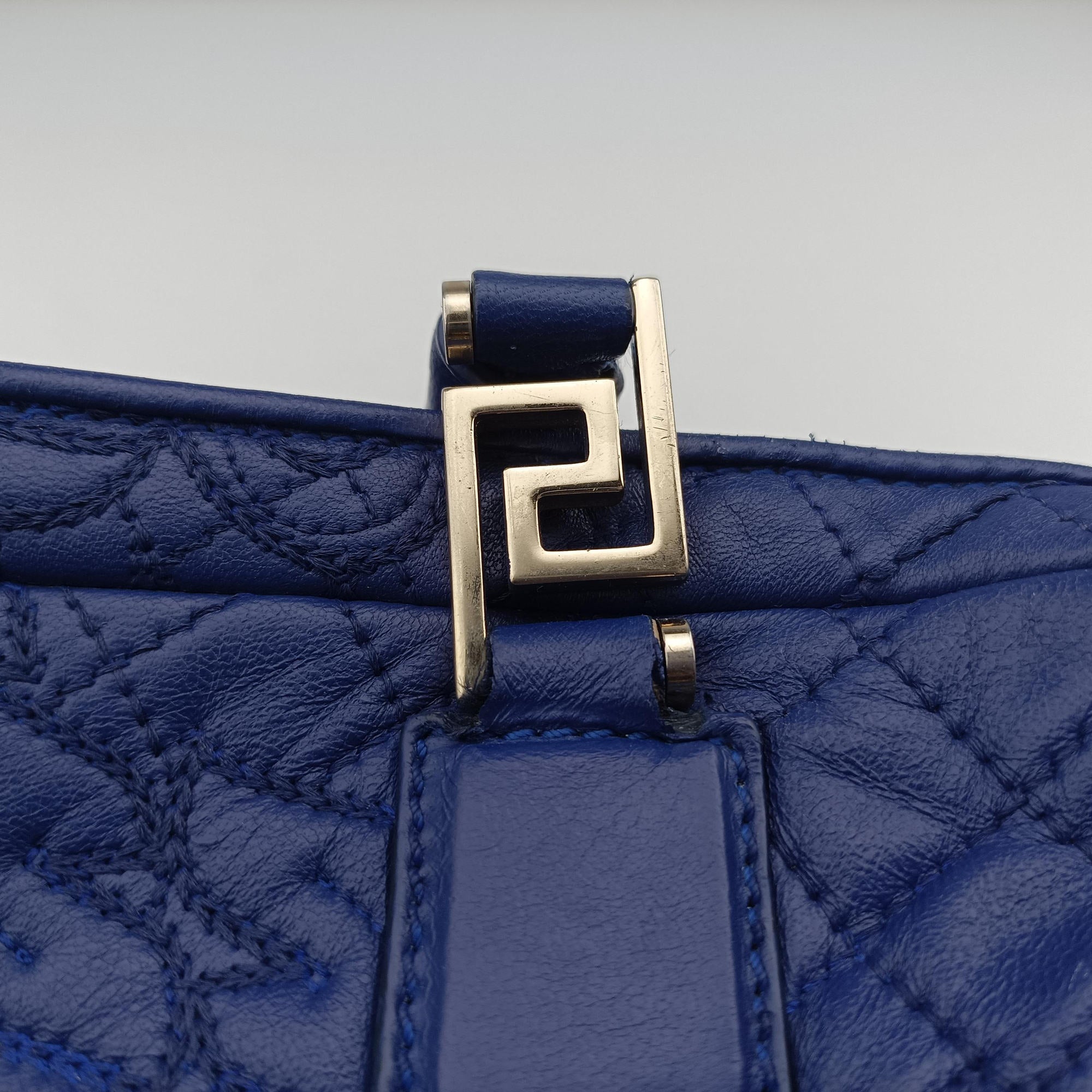 Secondhand VERSACE Medusa Demetra Vanitas Satchel Blue Leather  handbag | stylenewstar