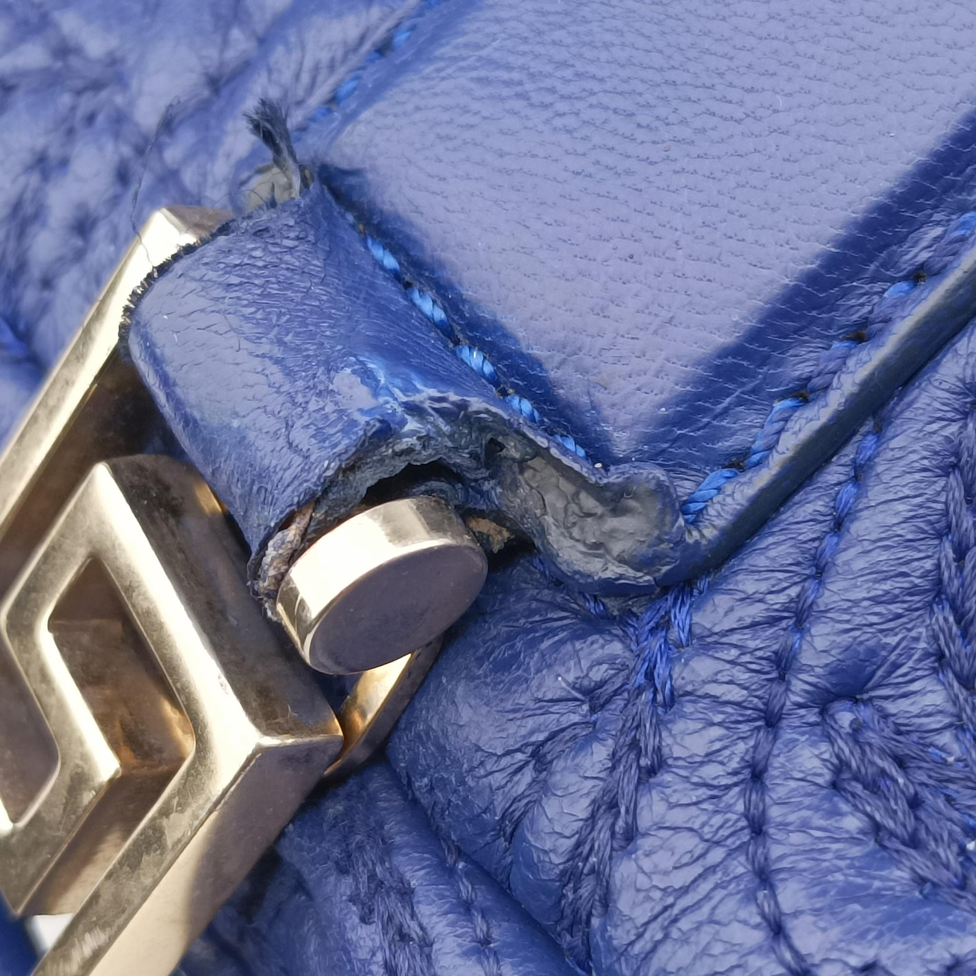 Secondhand VERSACE Medusa Demetra Vanitas Satchel Blue Leather  handbag | stylenewstar