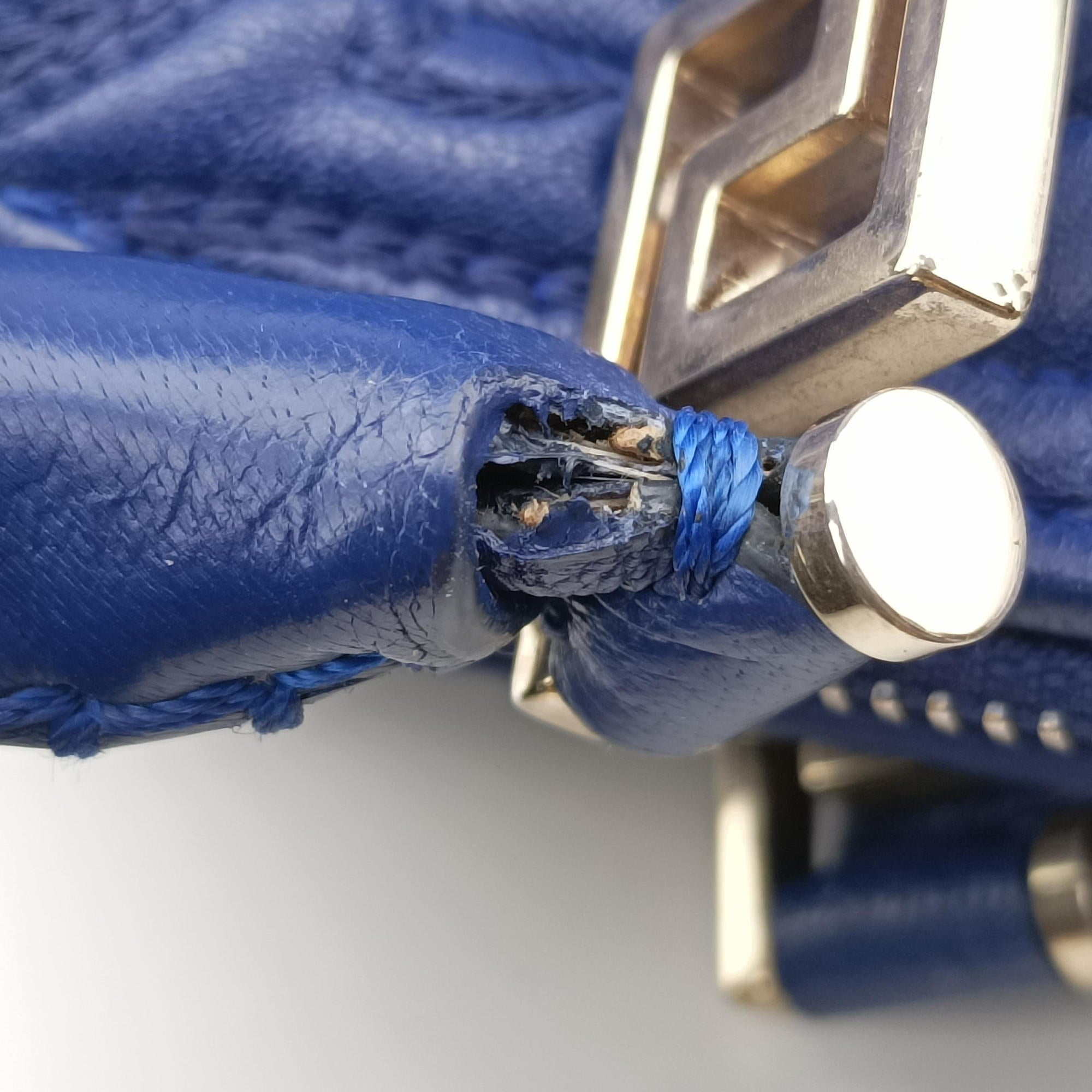 Secondhand VERSACE Medusa Demetra Vanitas Satchel Blue Leather  handbag | stylenewstar