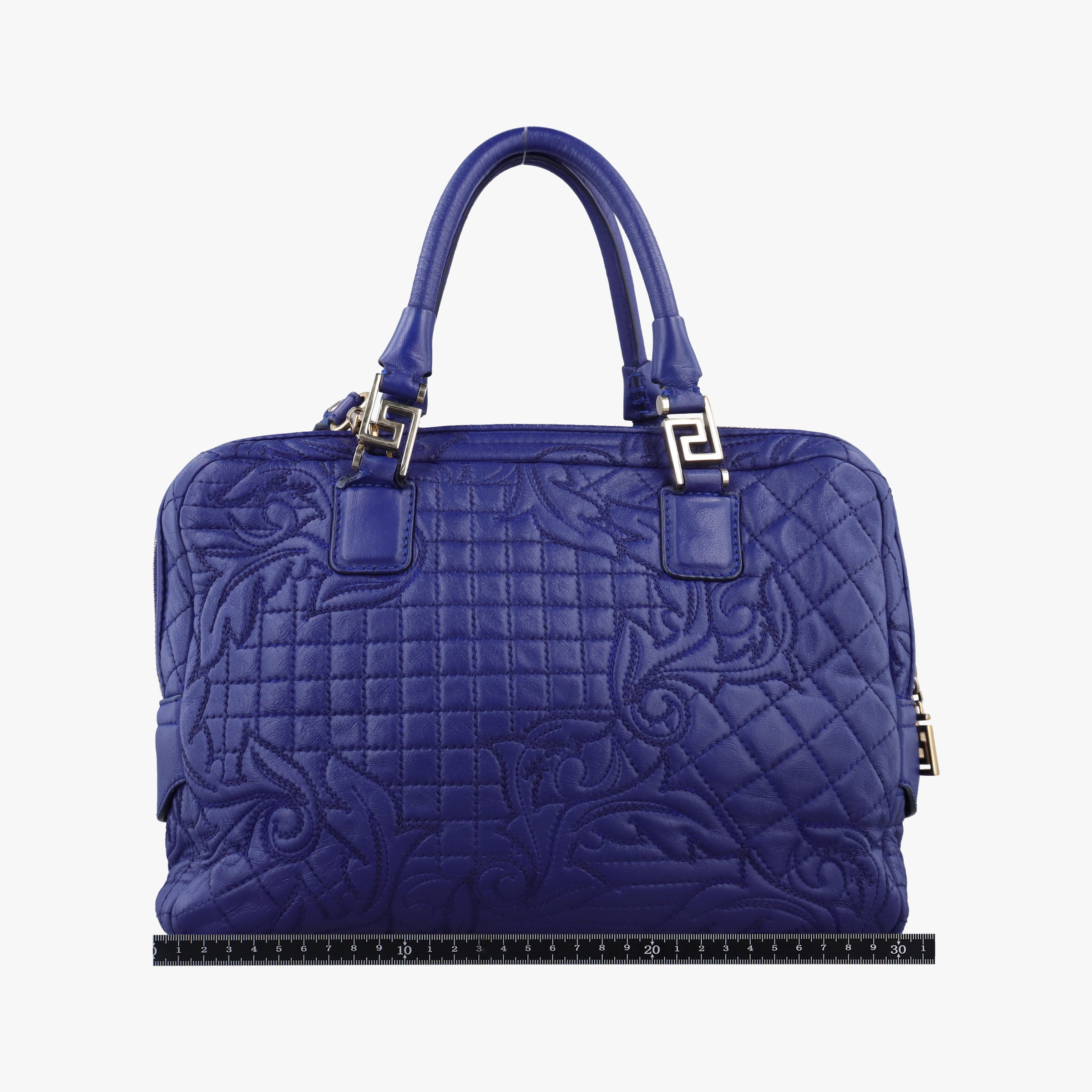 Secondhand VERSACE Medusa Demetra Vanitas Satchel Blue Leather  handbag | stylenewstar