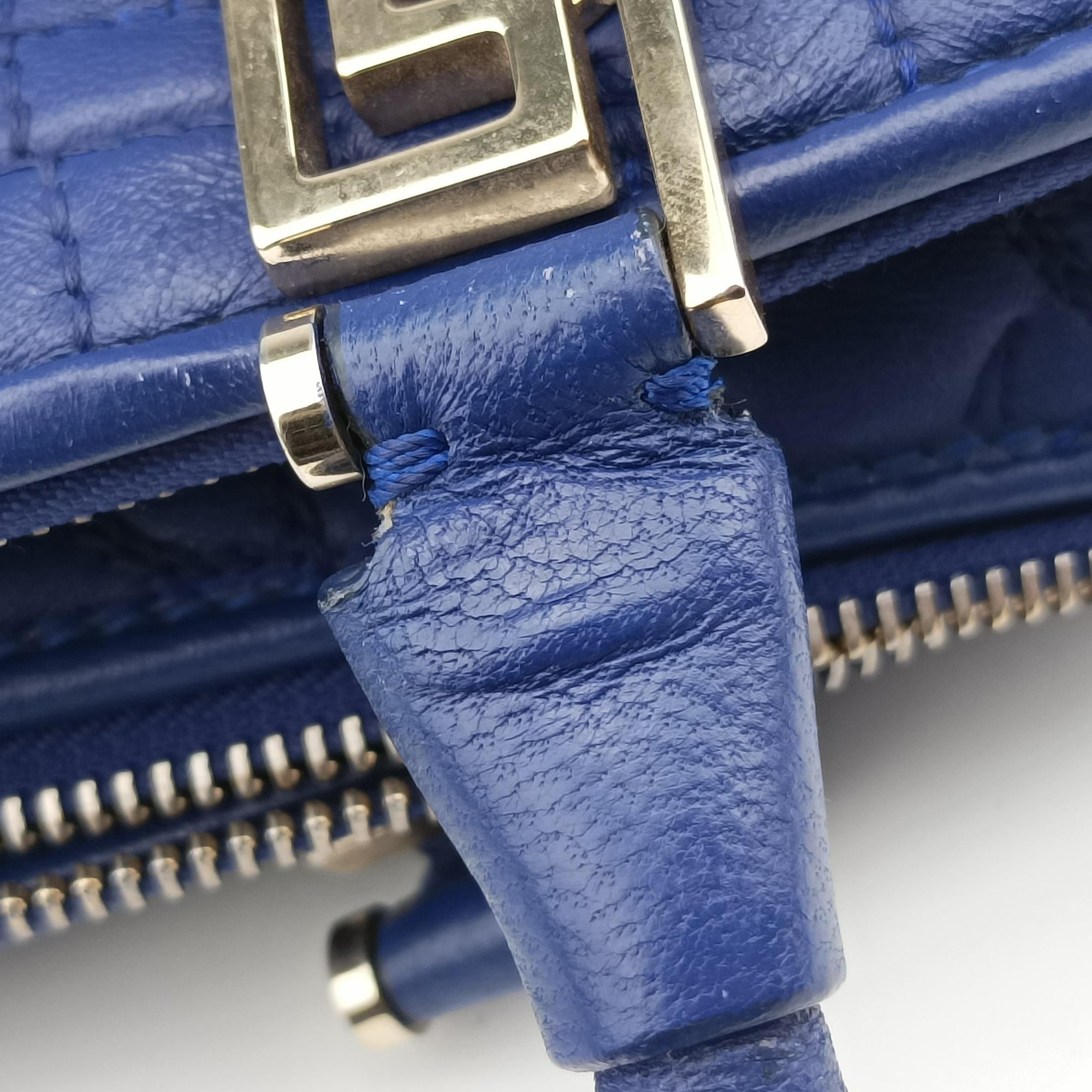 Secondhand VERSACE Medusa Demetra Vanitas Satchel Blue Leather  handbag | stylenewstar