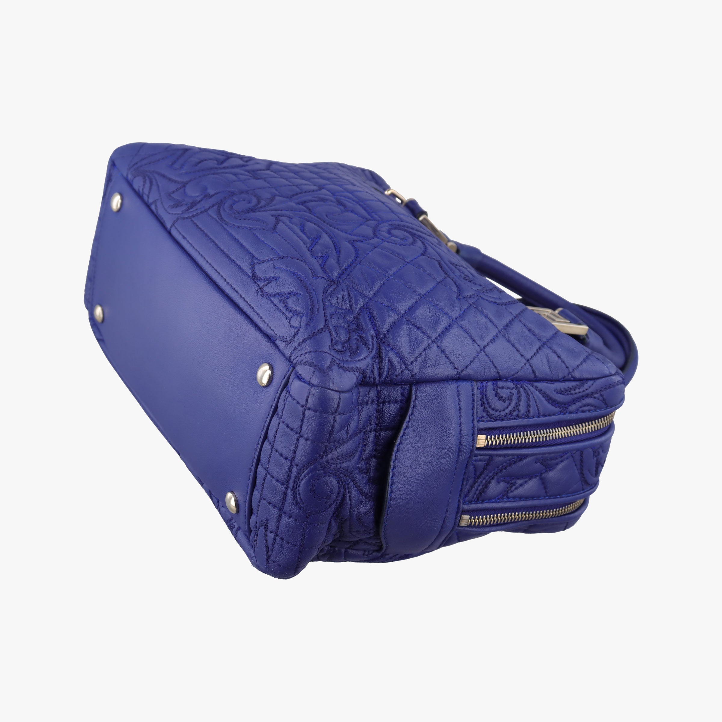 Secondhand VERSACE Medusa Demetra Vanitas Satchel Blue Leather  handbag | stylenewstar