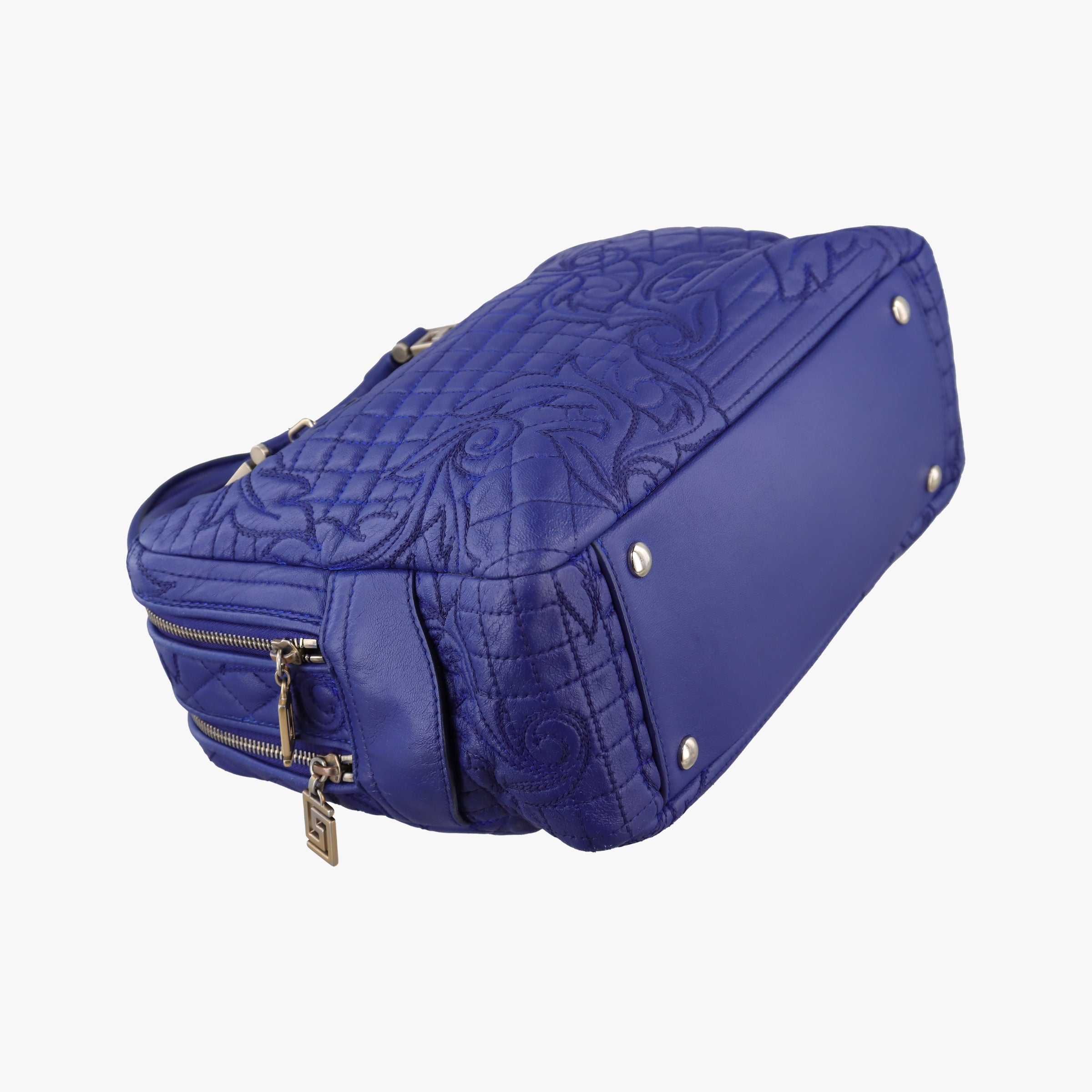 Secondhand VERSACE Medusa Demetra Vanitas Satchel Blue Leather  handbag | stylenewstar
