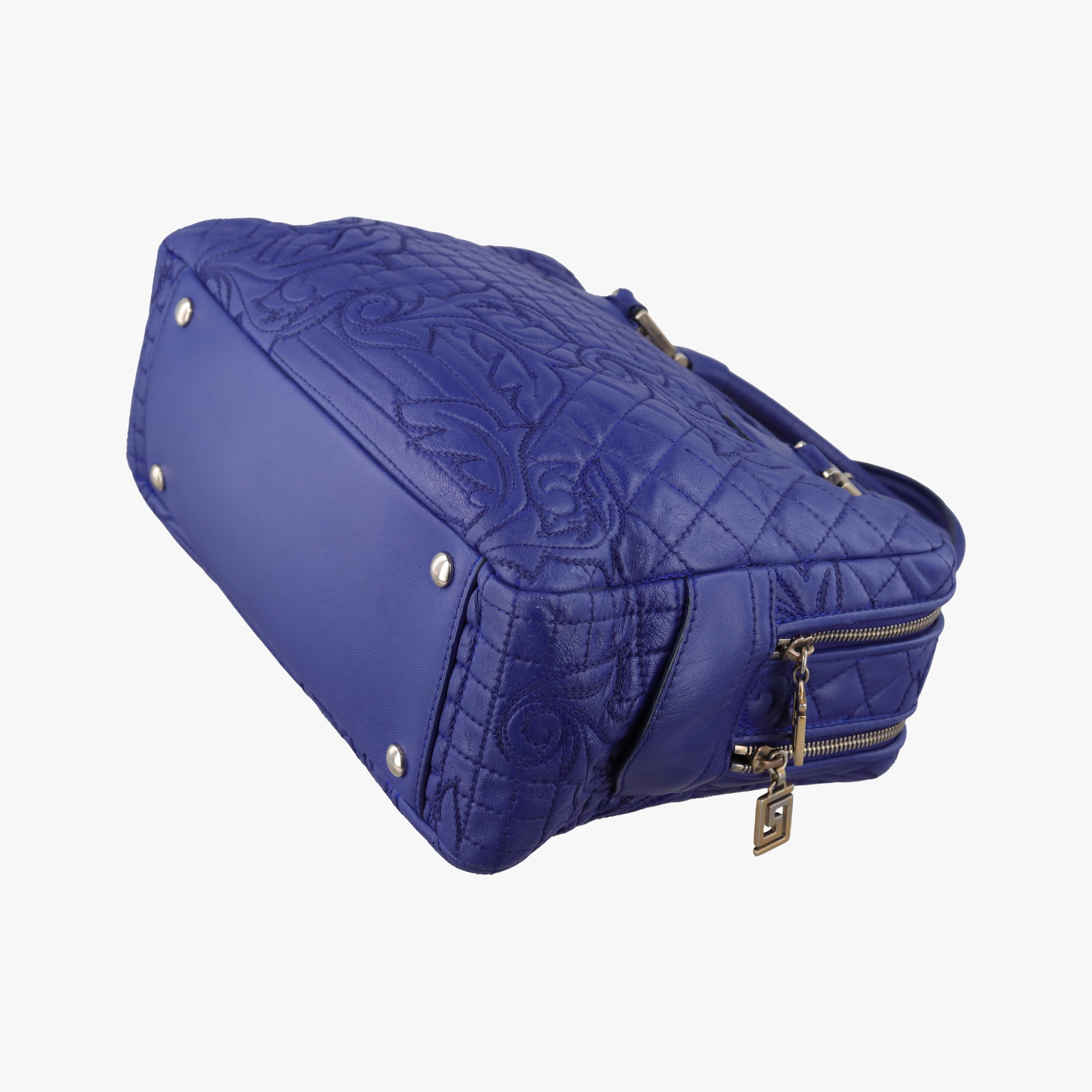 Secondhand VERSACE Medusa Demetra Vanitas Satchel Blue Leather  handbag | stylenewstar
