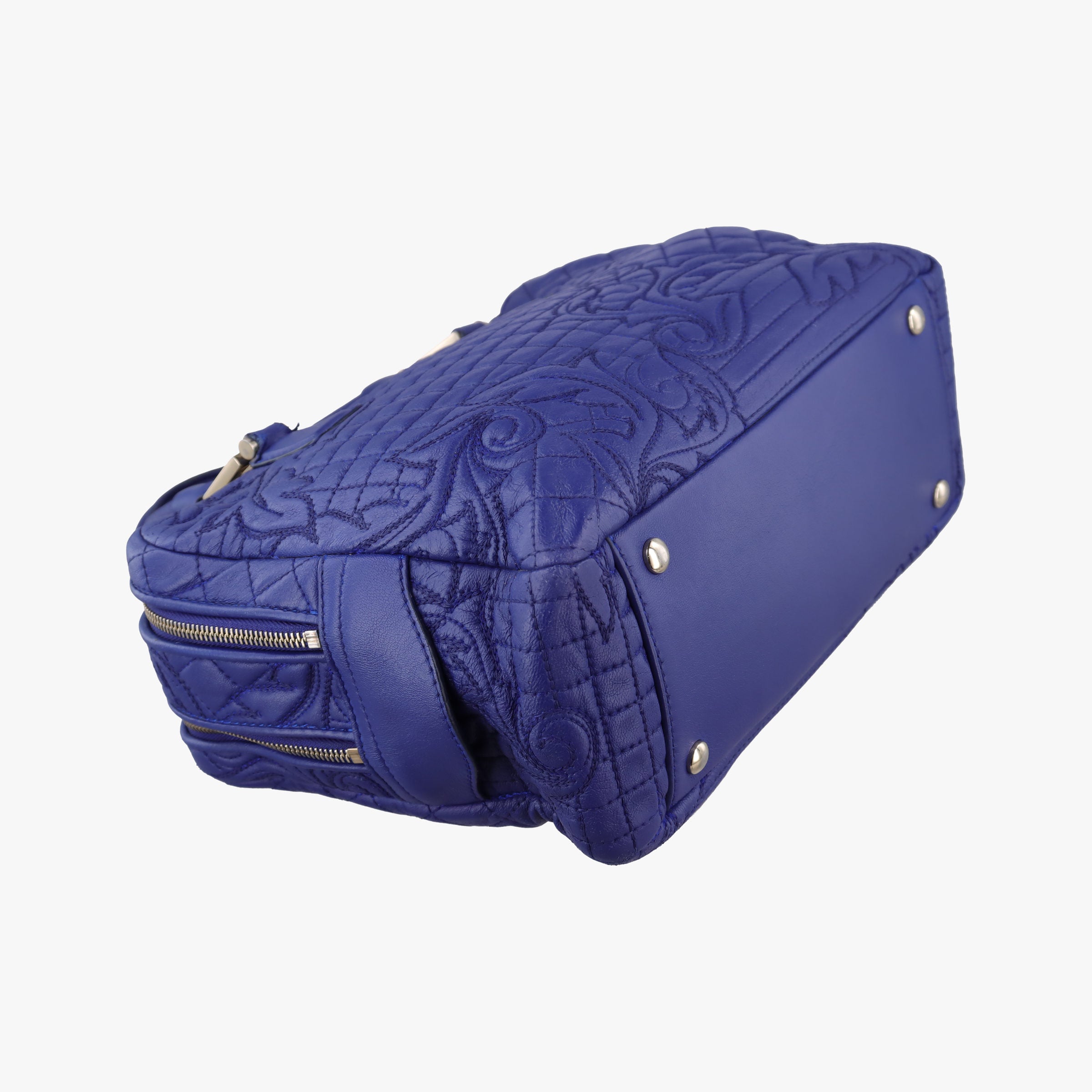 Secondhand VERSACE Medusa Demetra Vanitas Satchel Blue Leather  handbag | stylenewstar