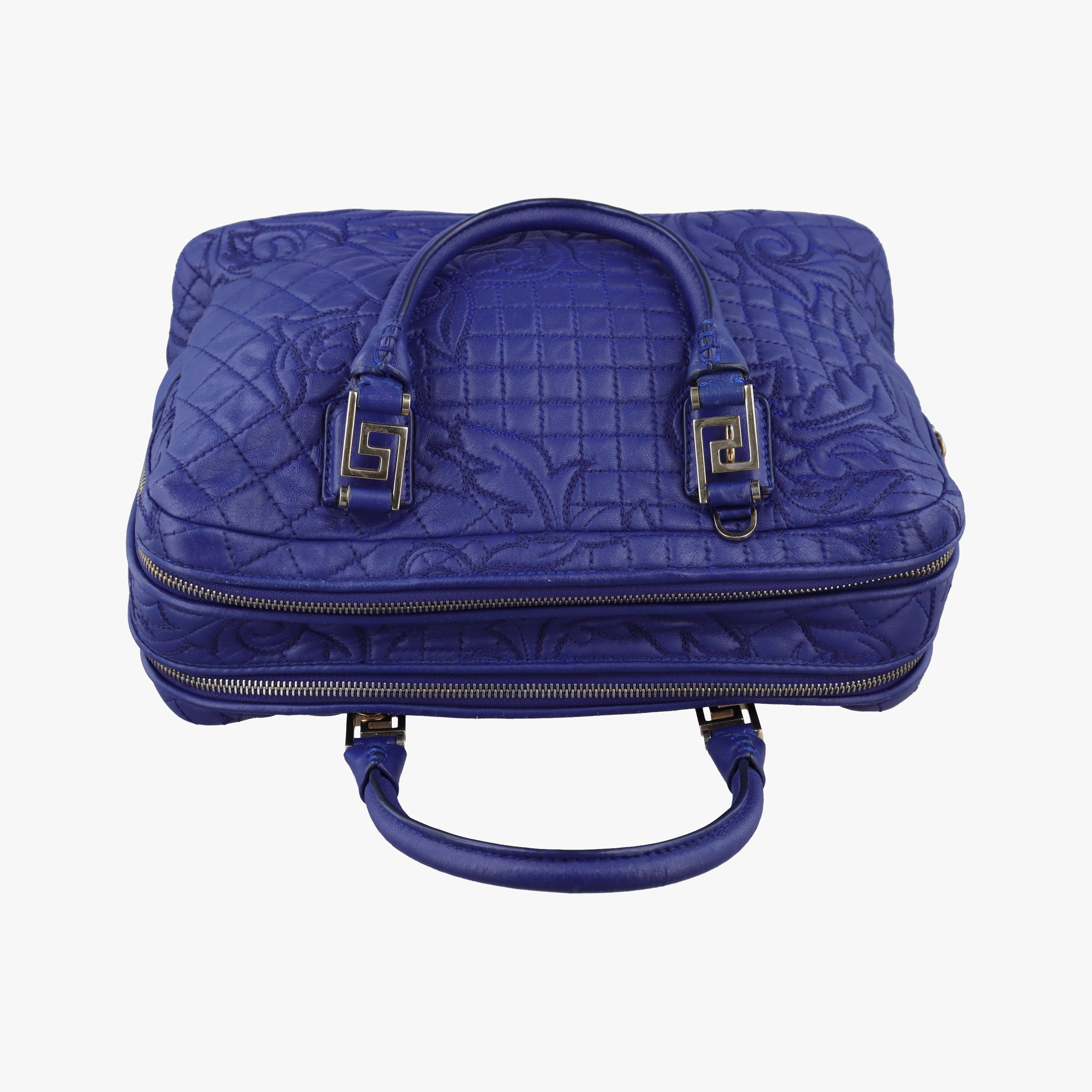 Secondhand VERSACE Medusa Demetra Vanitas Satchel Blue Leather  handbag | stylenewstar