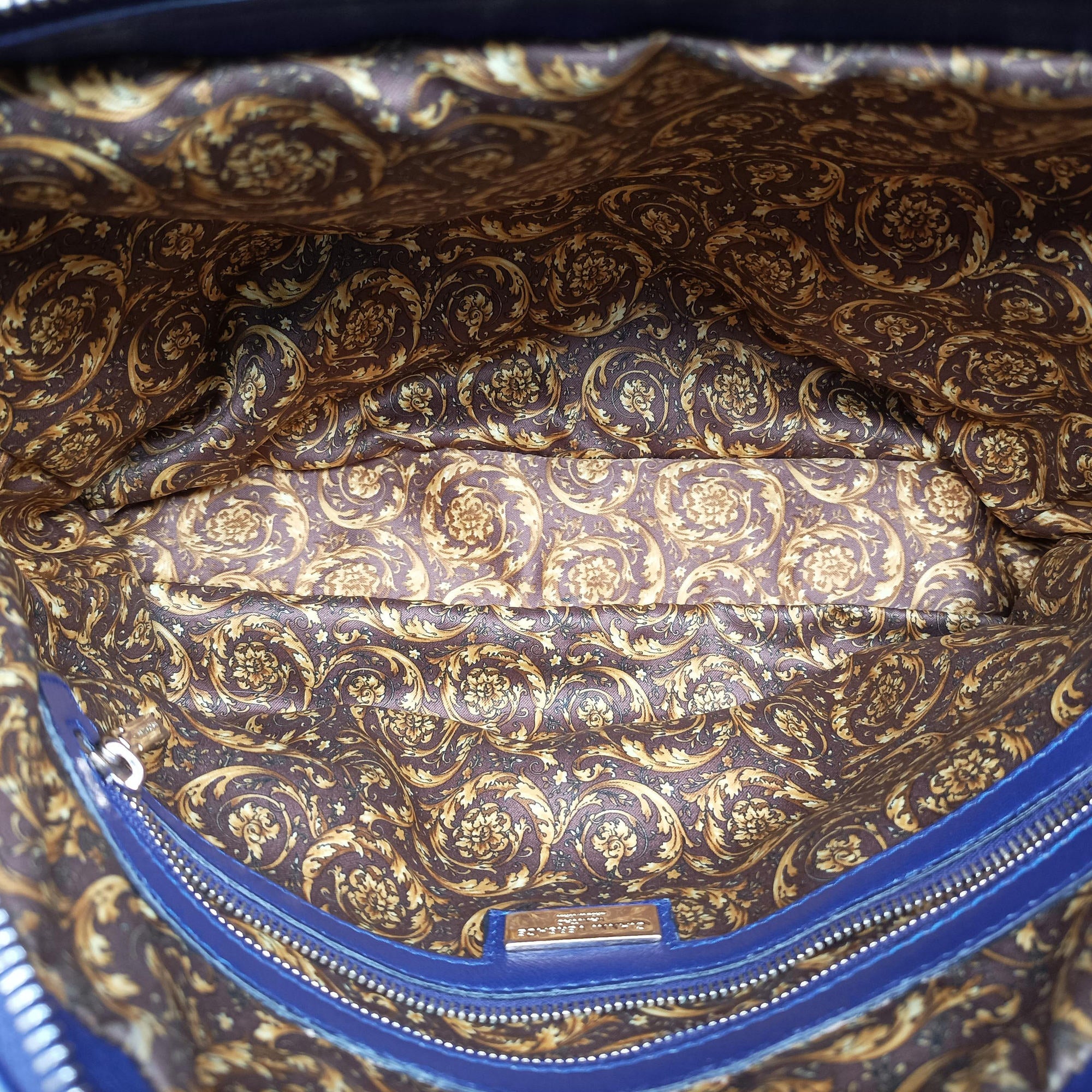 Secondhand VERSACE Medusa Demetra Vanitas Satchel Blue Leather  handbag | stylenewstar