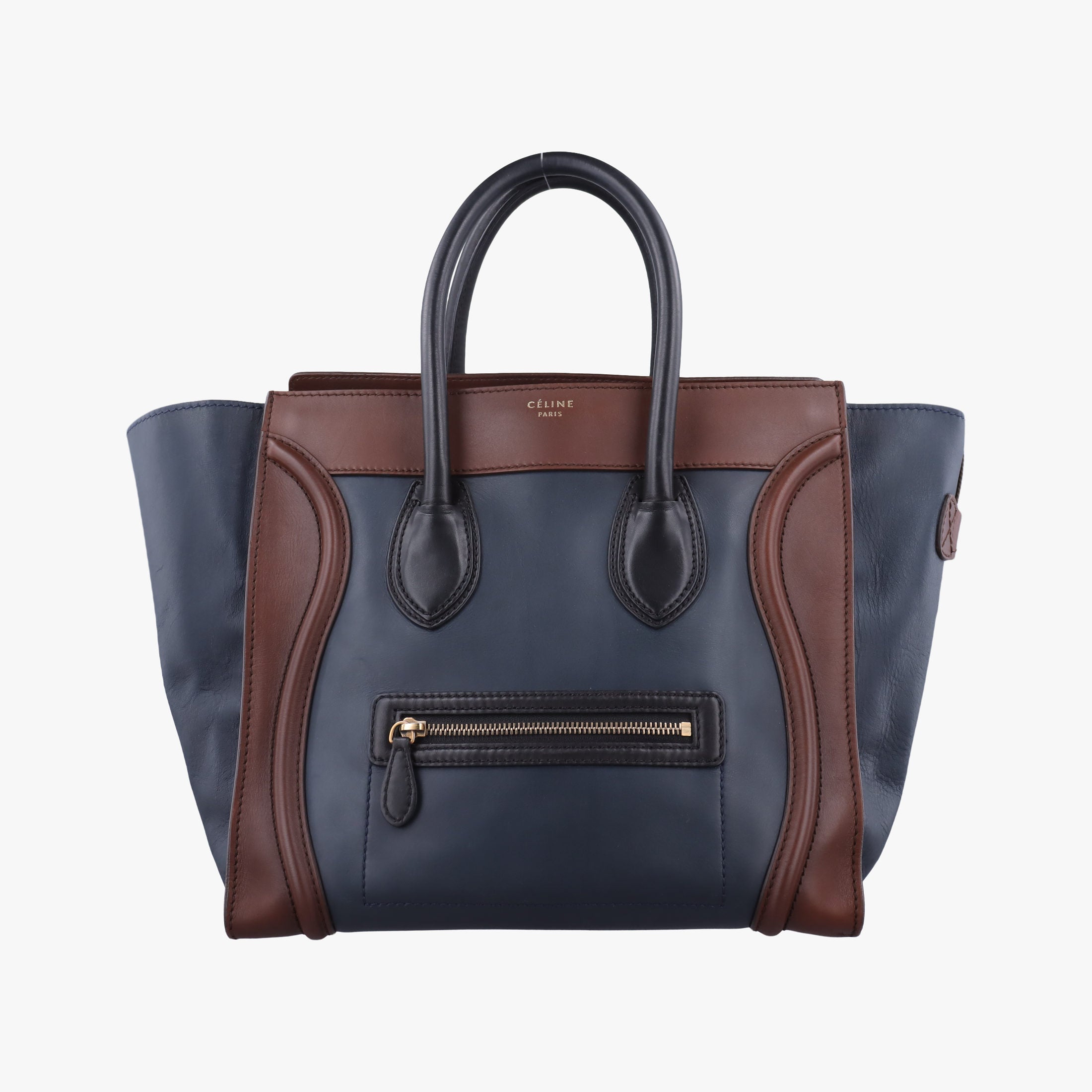Pre-owned Celine Luggage Mini Shopper Navy×brown Leather  handbag | stylenewstar