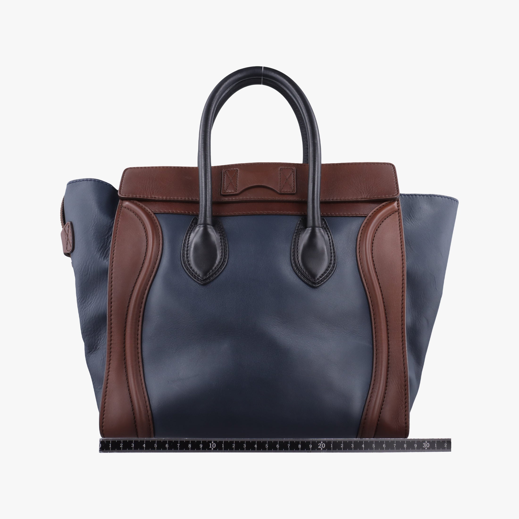 Pre-owned Celine Luggage Mini Shopper Navy×brown Leather  handbag | stylenewstar