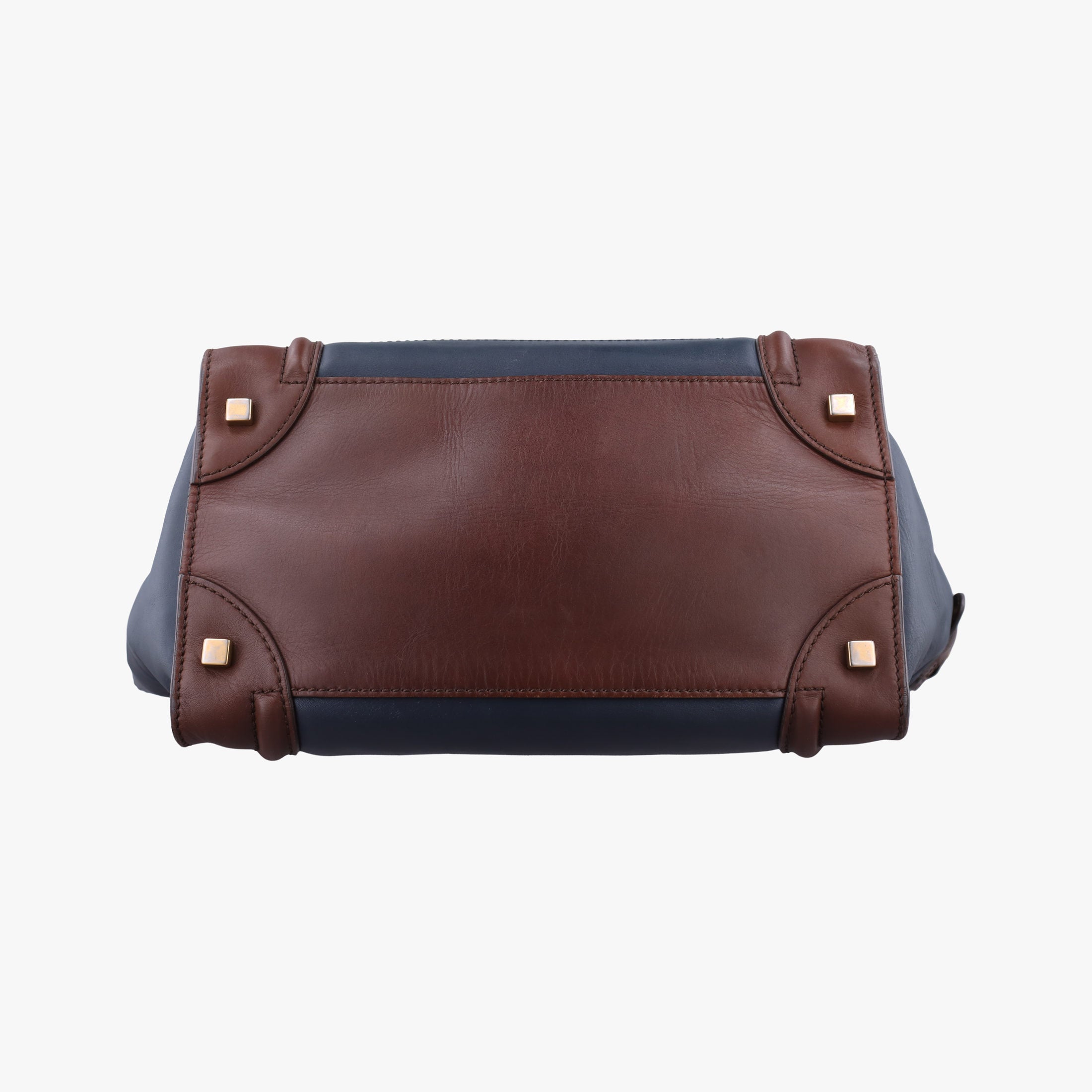 Pre-owned Celine Luggage Mini Shopper Navy×brown Leather  handbag | stylenewstar
