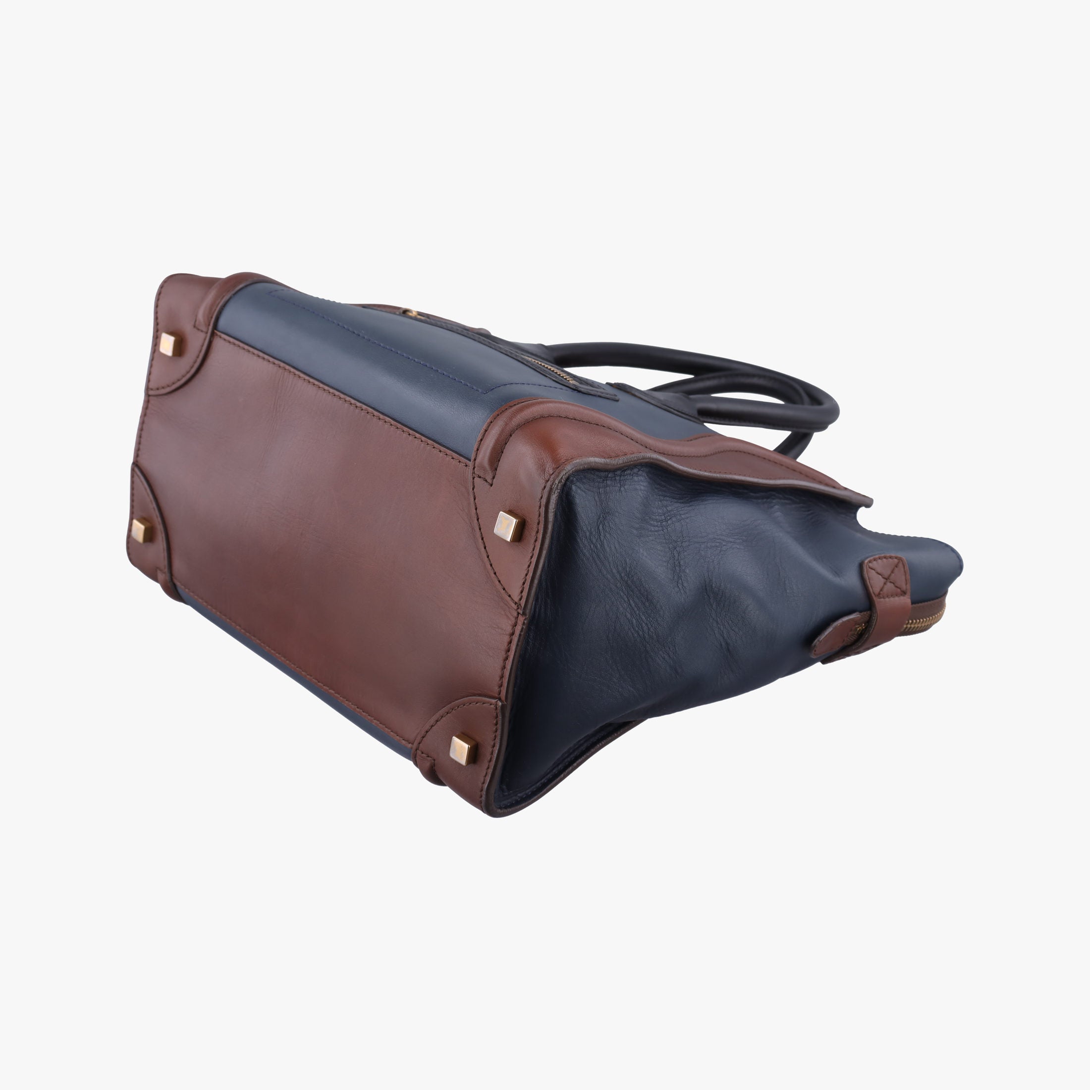 Pre-owned Celine Luggage Mini Shopper Navy×brown Leather  handbag | stylenewstar
