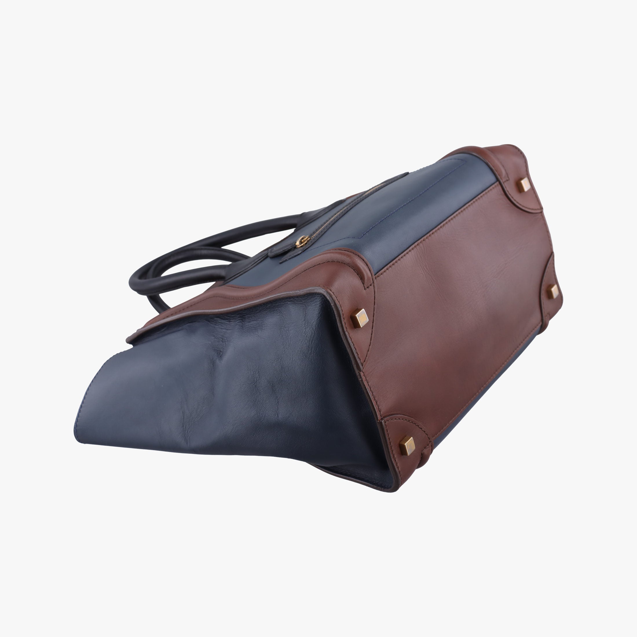 Pre-owned Celine Luggage Mini Shopper Navy×brown Leather  handbag | stylenewstar