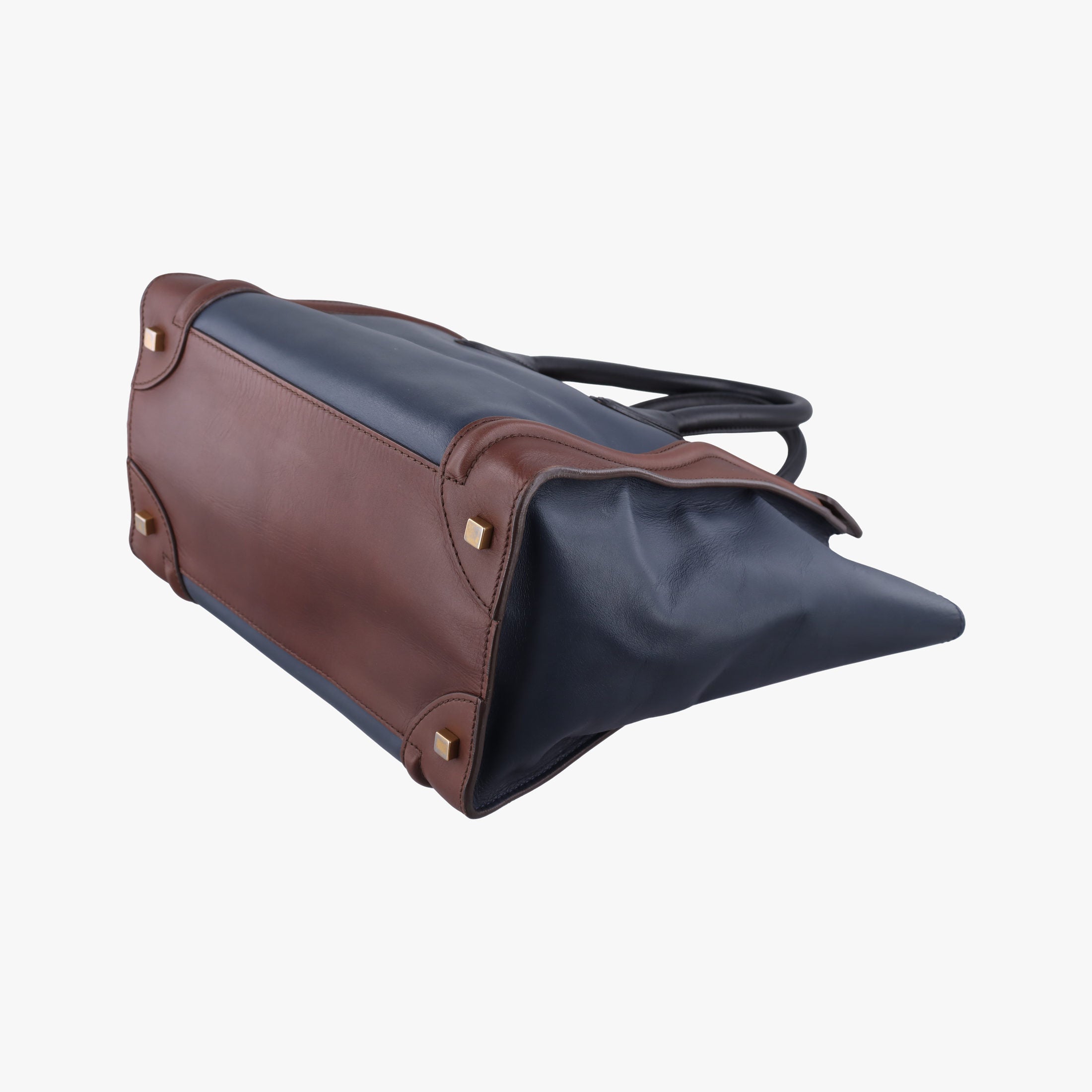 Pre-owned Celine Luggage Mini Shopper Navy×brown Leather  handbag | stylenewstar