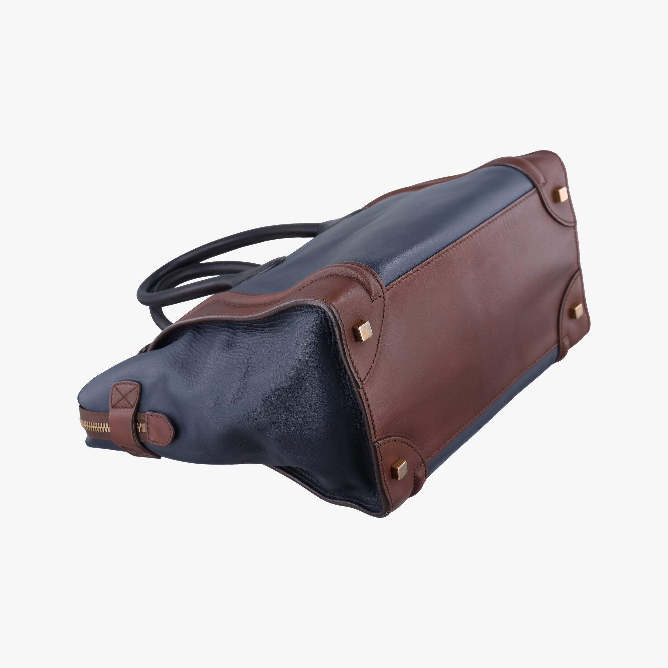 Pre-owned Celine Luggage Mini Shopper Navy×brown Leather  handbag | stylenewstar