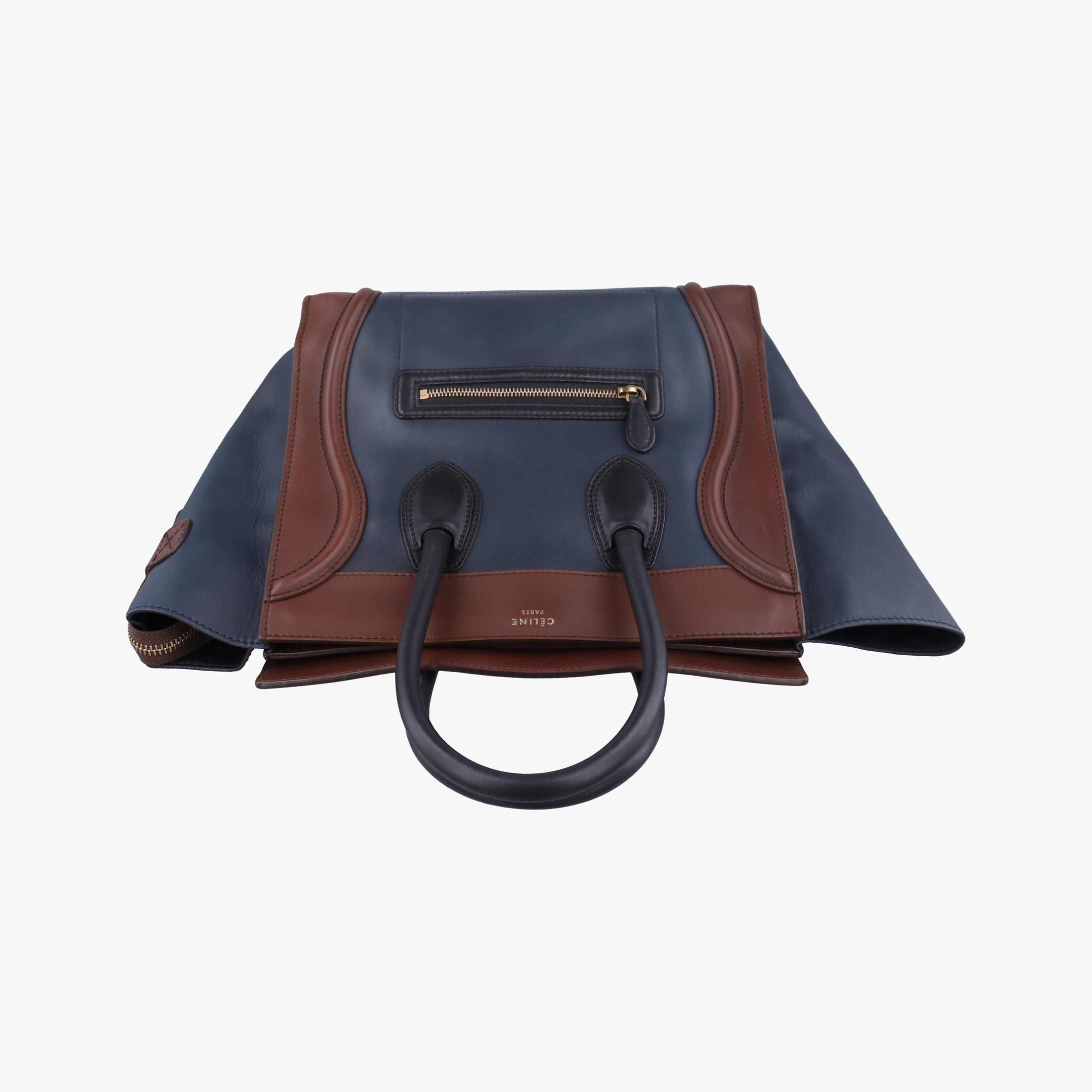 Pre-owned Celine Luggage Mini Shopper Navy×brown Leather  handbag | stylenewstar