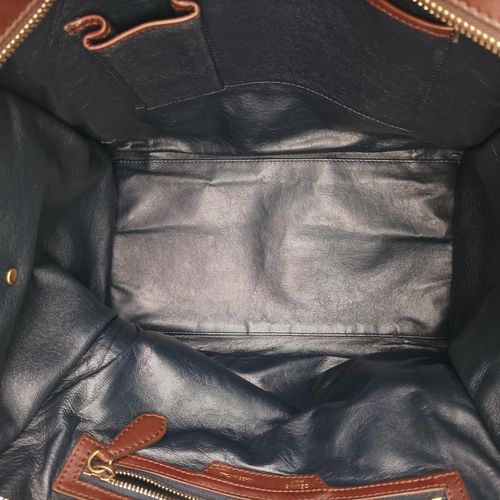 Pre-owned Celine Luggage Mini Shopper Navy×brown Leather  handbag | stylenewstar