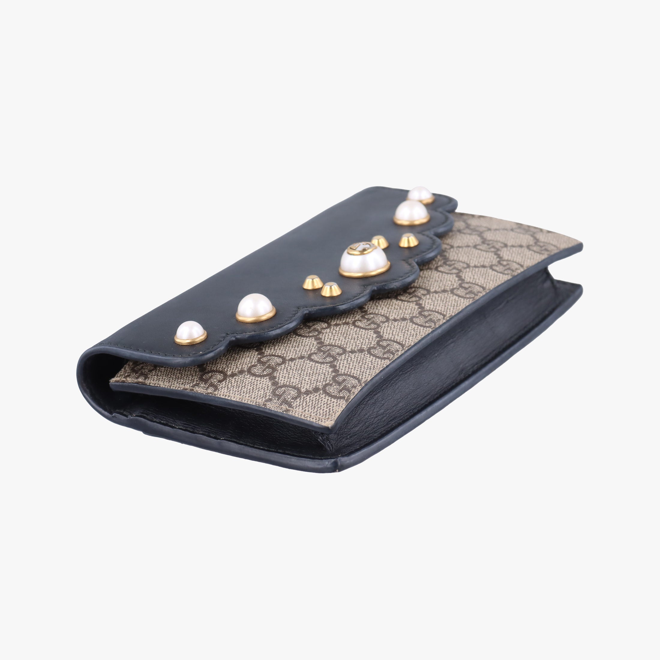 Vintage Gucci Peony Pearl Studded GG Supreme beige×black PVC coated canvas×Leather 431478 shoulderbag | stylenewstar