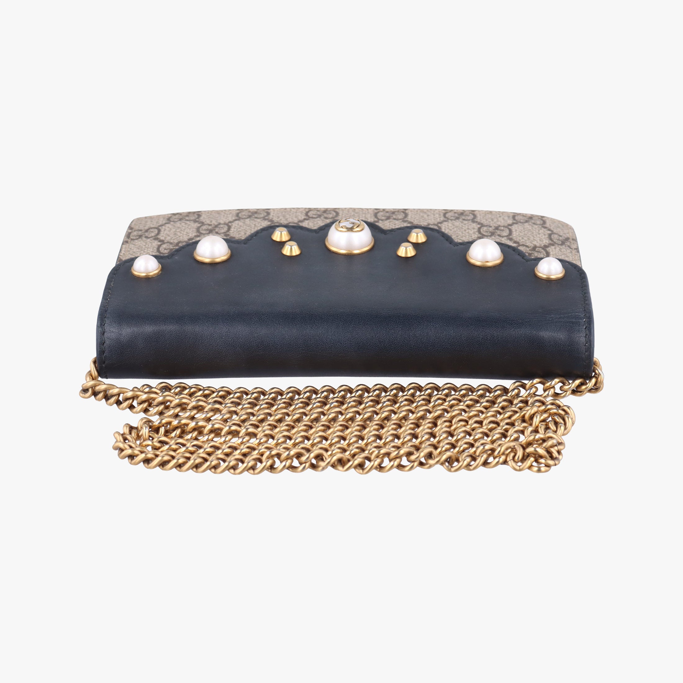 Vintage Gucci Peony Pearl Studded GG Supreme beige×black PVC coated canvas×Leather 431478 shoulderbag | stylenewstar
