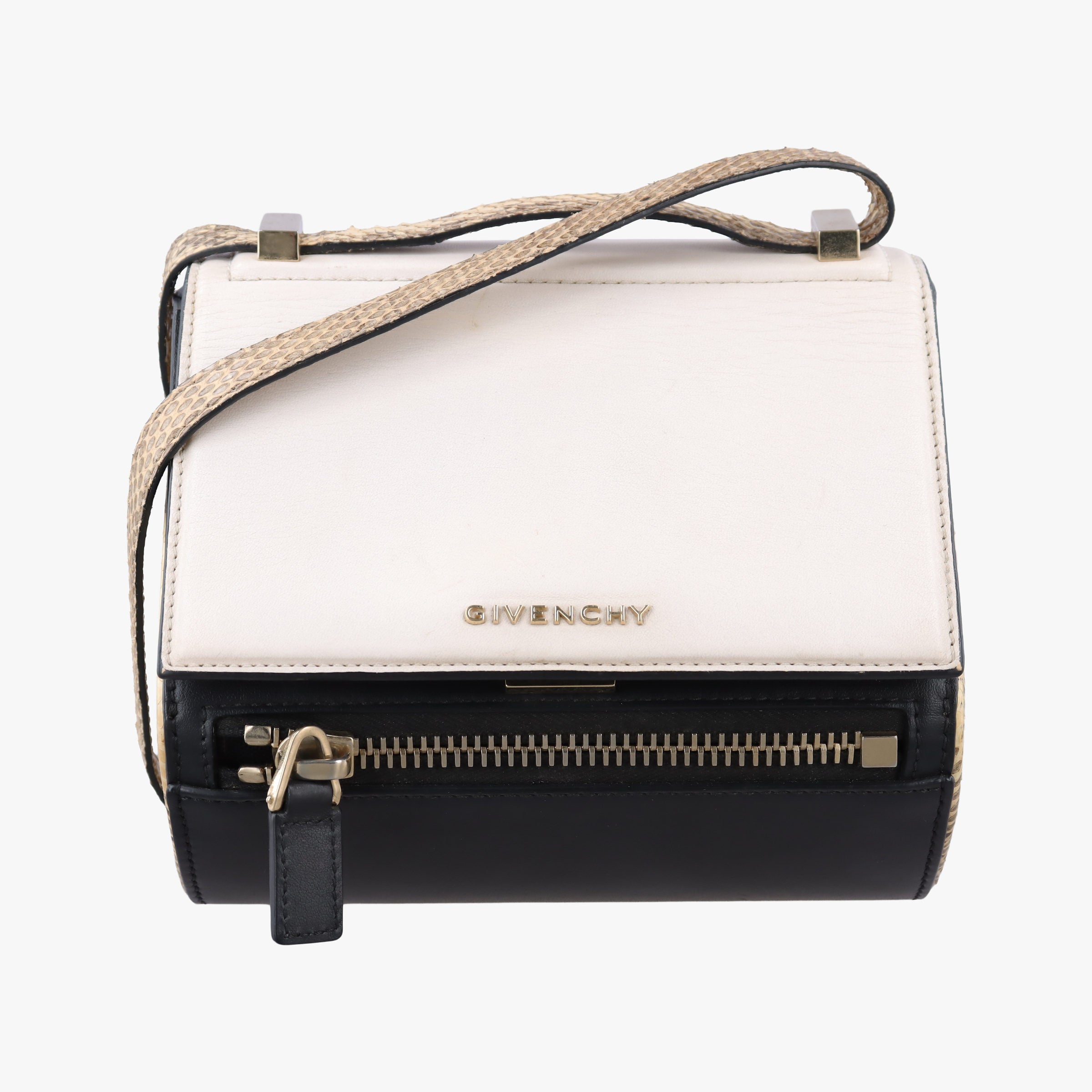Pre-owned Givenchy Pandora Box Black×White leather×Snake Leather  shoulderbag | stylenewstar