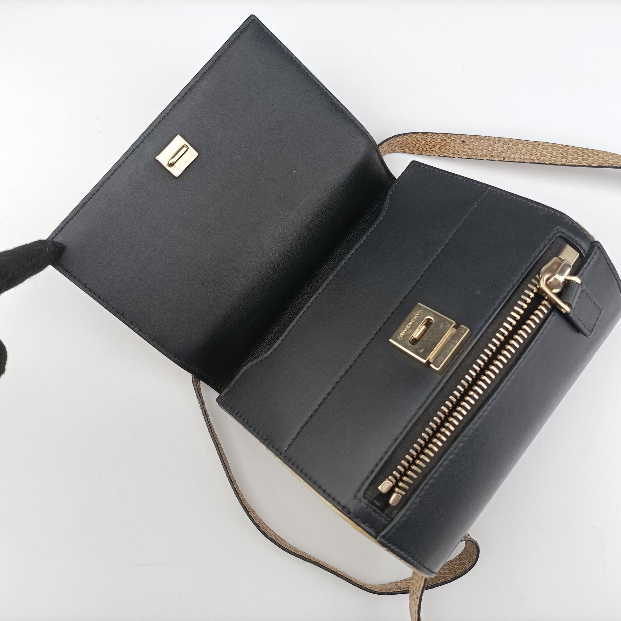 Pre-owned Givenchy Pandora Box Black×White leather×Snake Leather  shoulderbag | stylenewstar