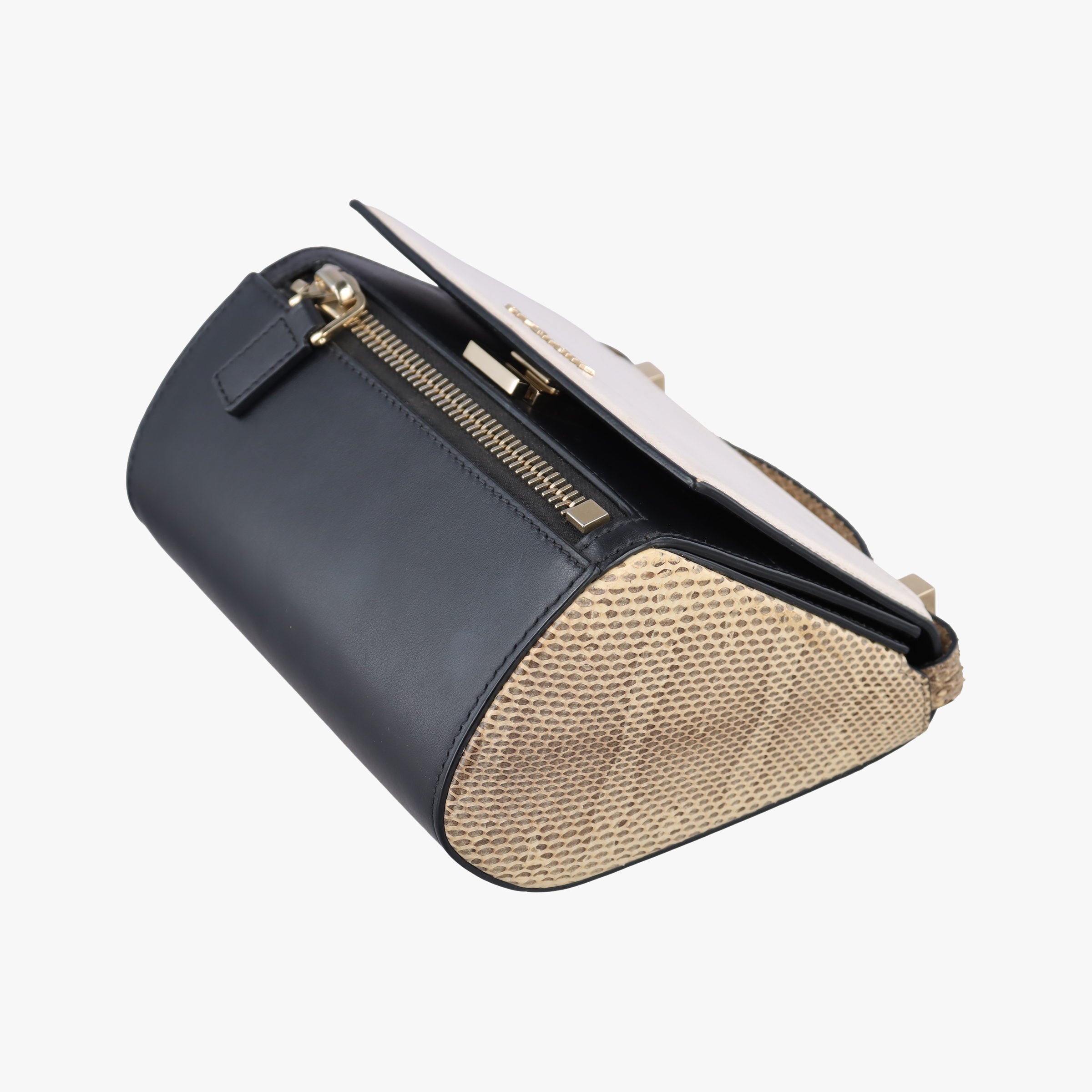 Pre-owned Givenchy Pandora Box Black×White leather×Snake Leather  shoulderbag | stylenewstar