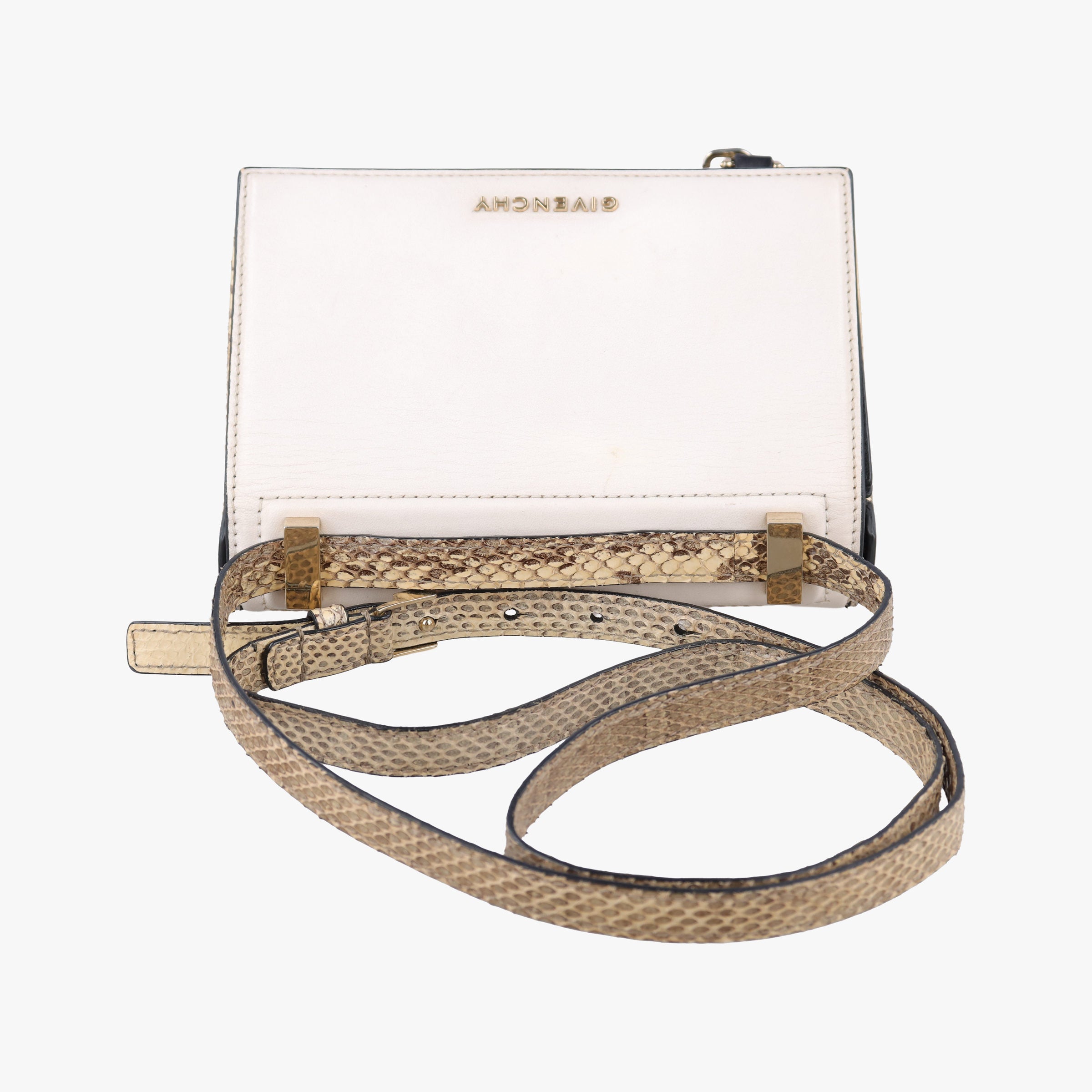 Pre-owned Givenchy Pandora Box Black×White leather×Snake Leather  shoulderbag | stylenewstar