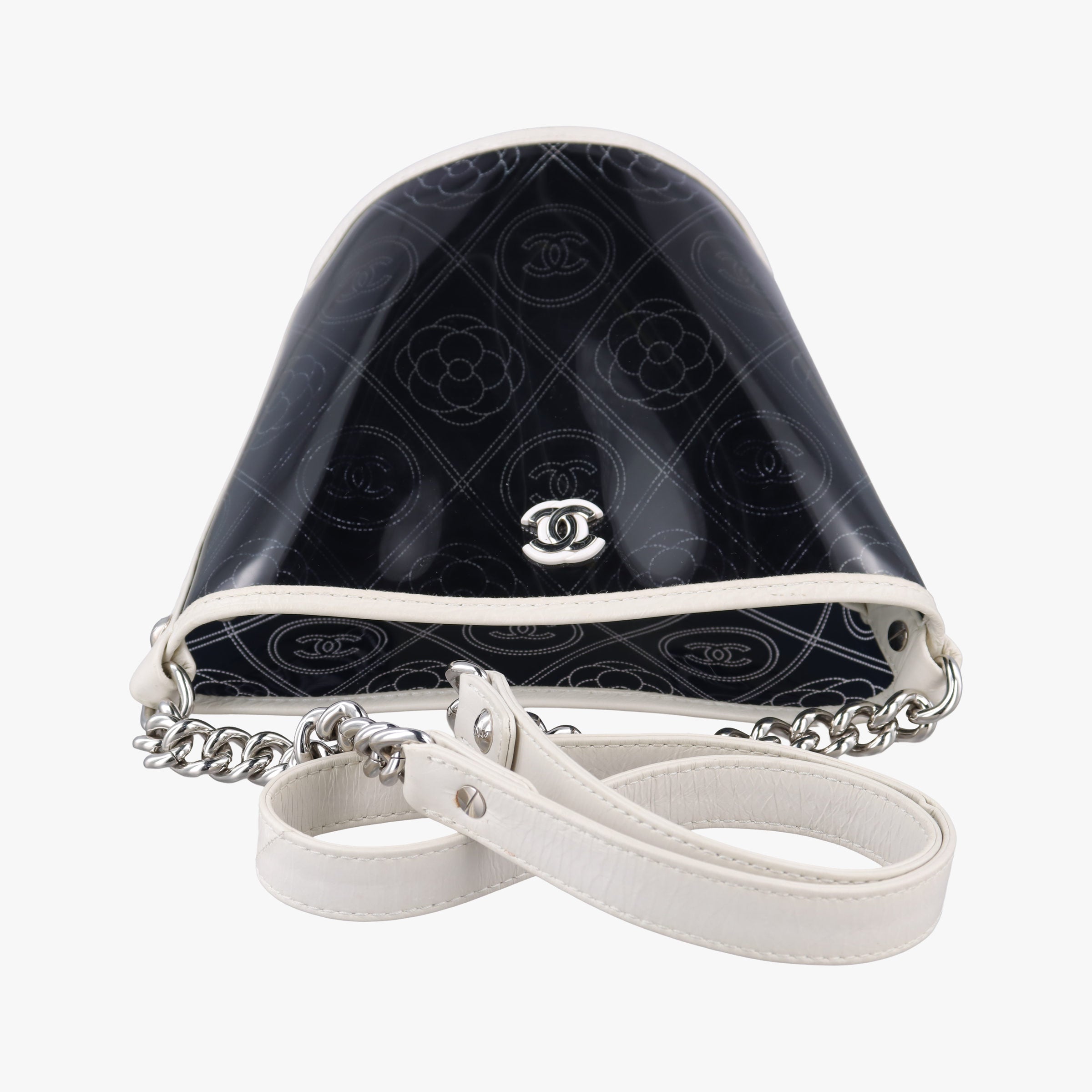 Pre-owned Chanel Camellia Coco Bucket Black×white Leather×PVC coated canvas A57636 shoulderbag | stylenewstar