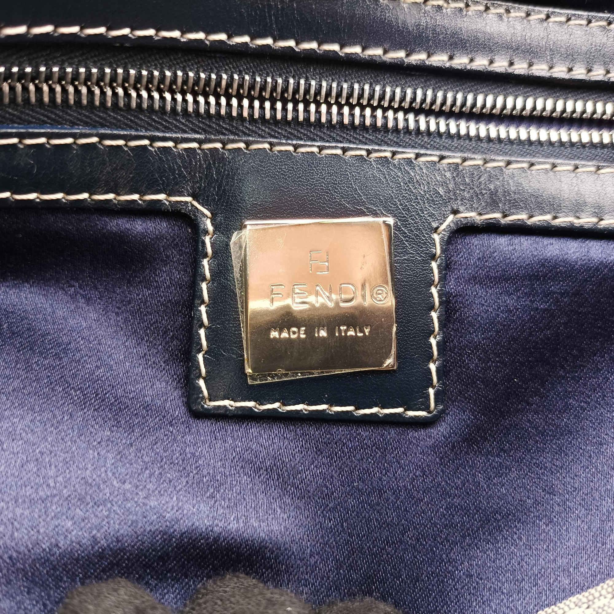 Vintage Fendi Zucchino Baguette Navy×Grey canvas×leather  shoulderbag | stylenewstar