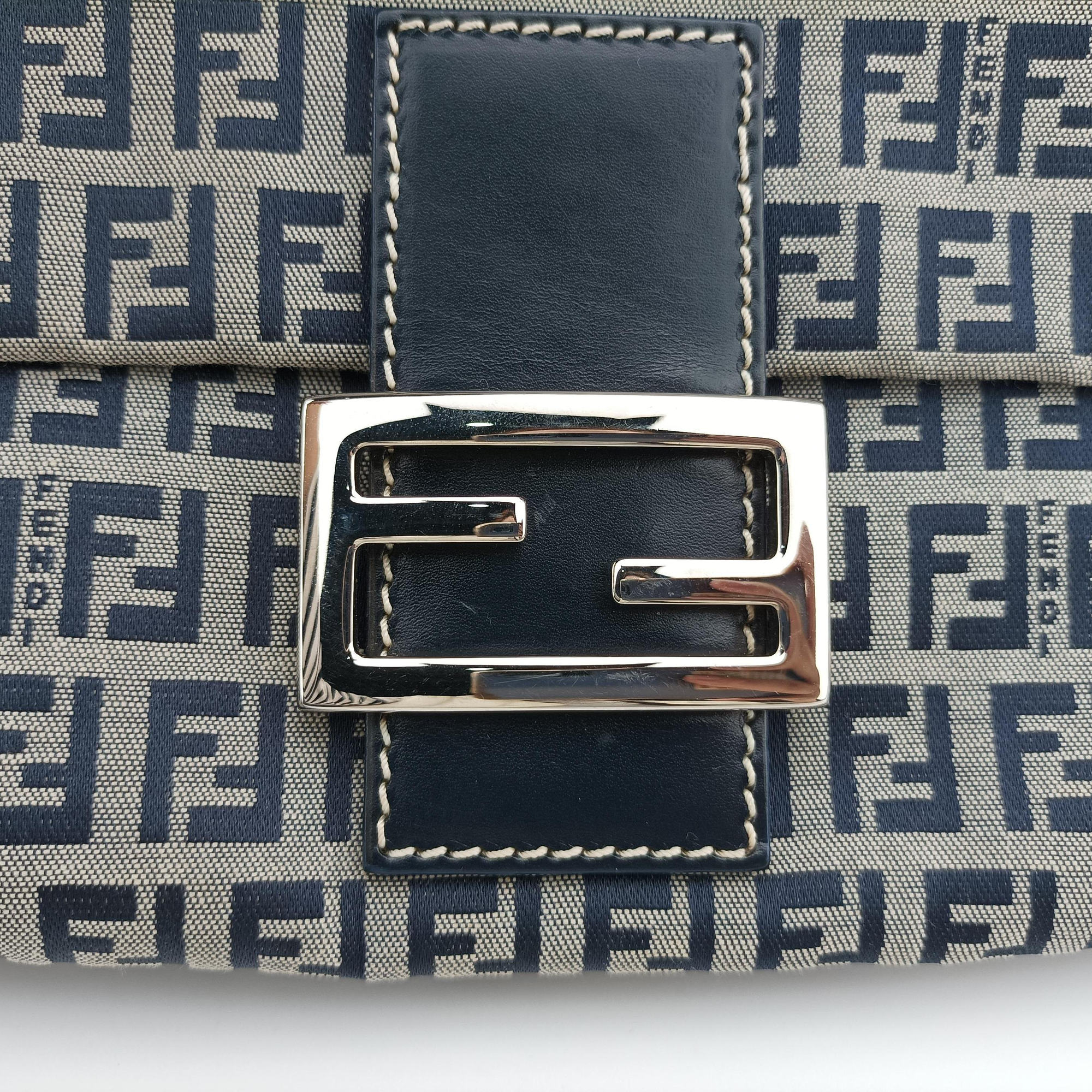 Vintage Fendi Zucchino Baguette Navy×Grey canvas×leather  shoulderbag | stylenewstar