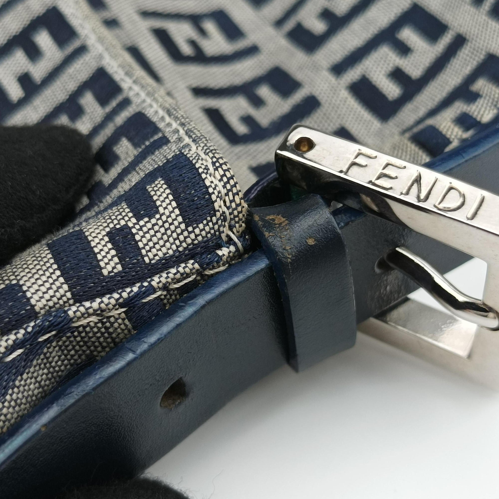 Vintage Fendi Zucchino Baguette Navy×Grey canvas×leather  shoulderbag | stylenewstar