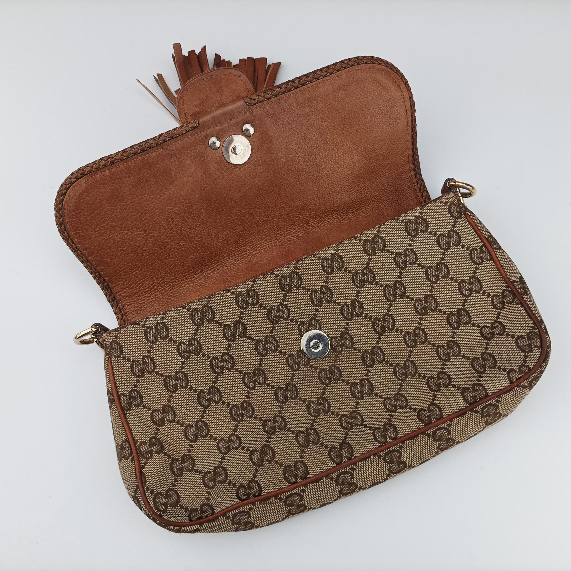 Secondhand Gucci Marrakech Beige × Brown canvas×leather 257032 shoulderbag | stylenewstar