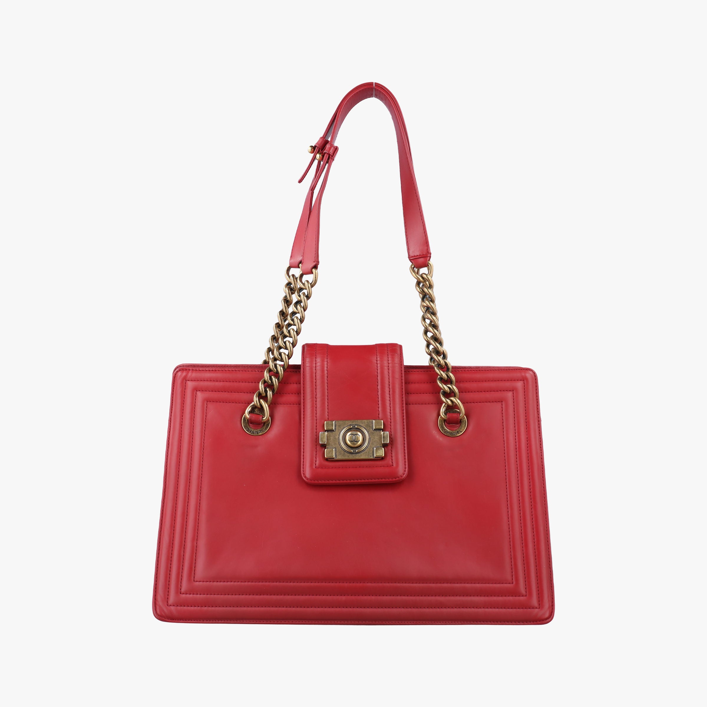 Pre-owned Chanel Jetsetter Boy Shopping Tote Red Leather A66708 shoulderbag | stylenewstar