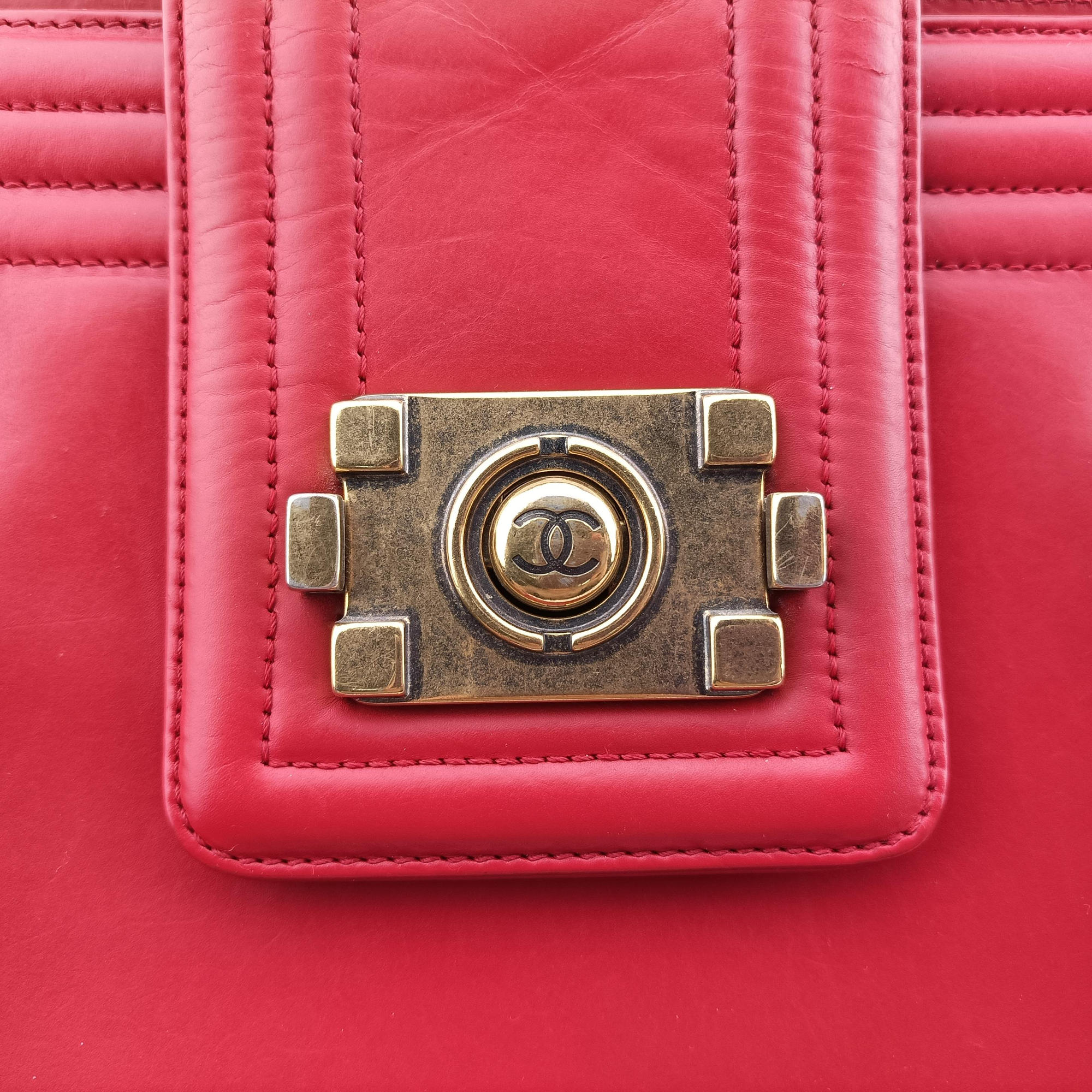 Pre-owned Chanel Jetsetter Boy Shopping Tote Red Leather A66708 shoulderbag | stylenewstar