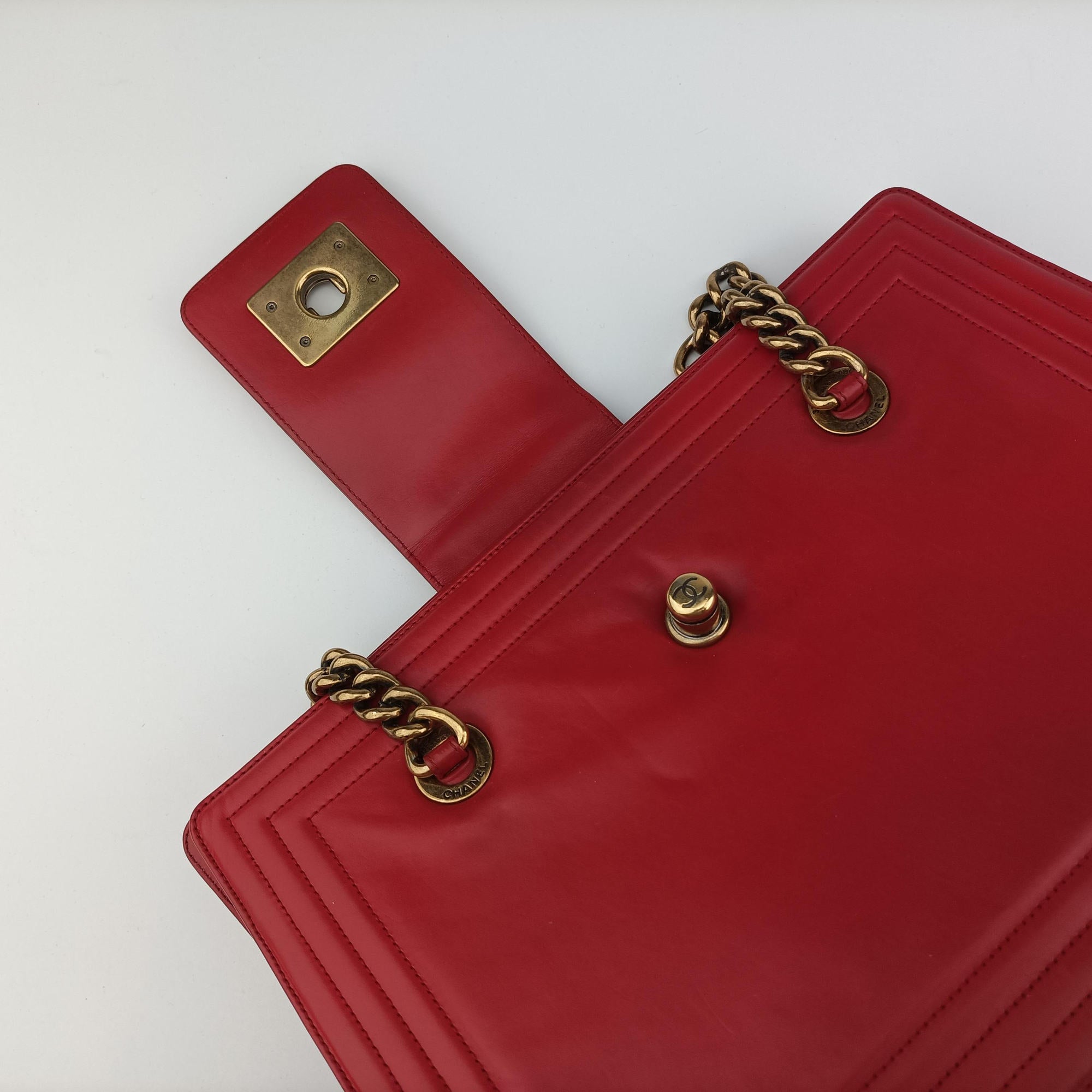 Pre-owned Chanel Jetsetter Boy Shopping Tote Red Leather A66708 shoulderbag | stylenewstar